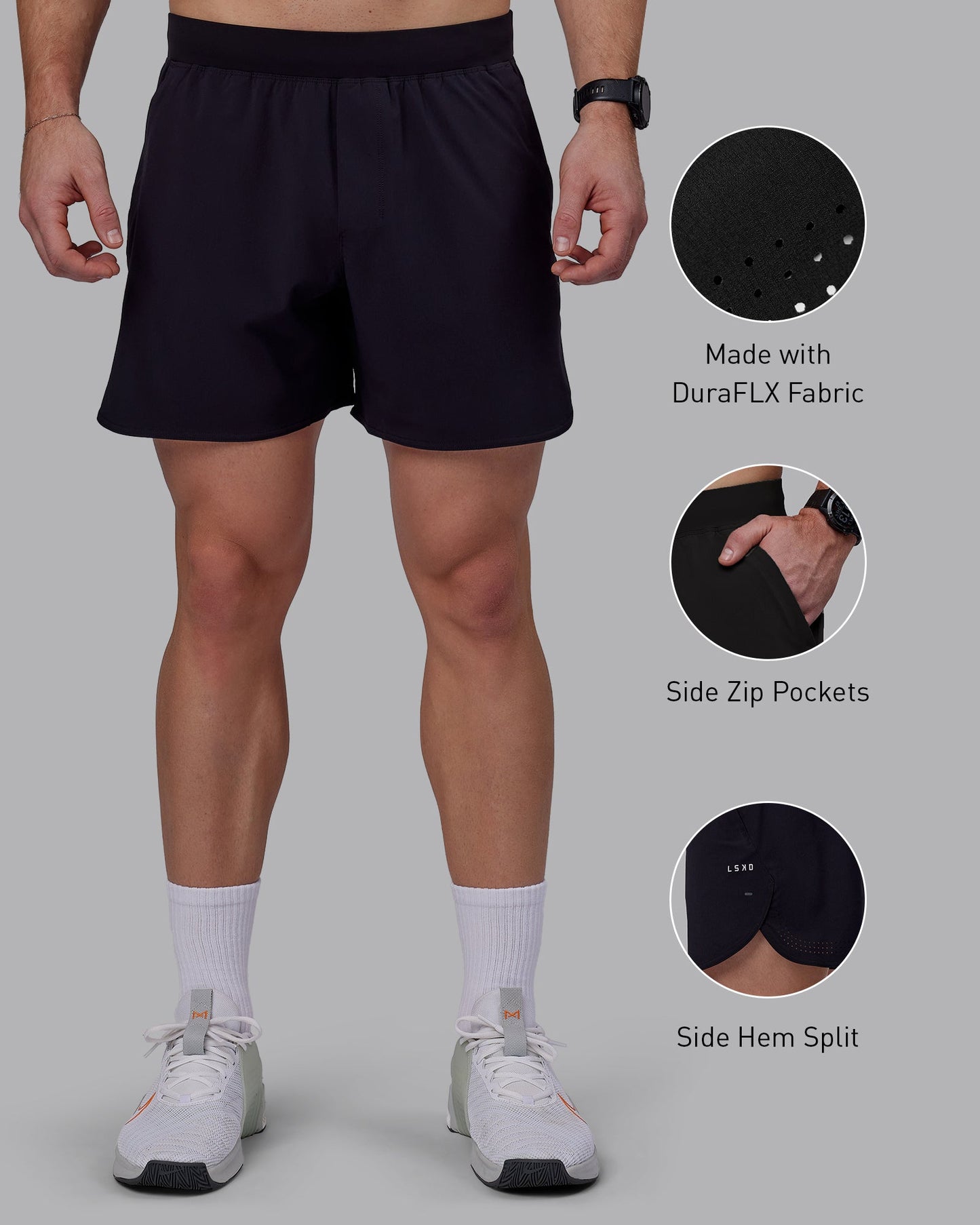 Man wearing Lift 6" Performance Shorts - Black-Reflective
