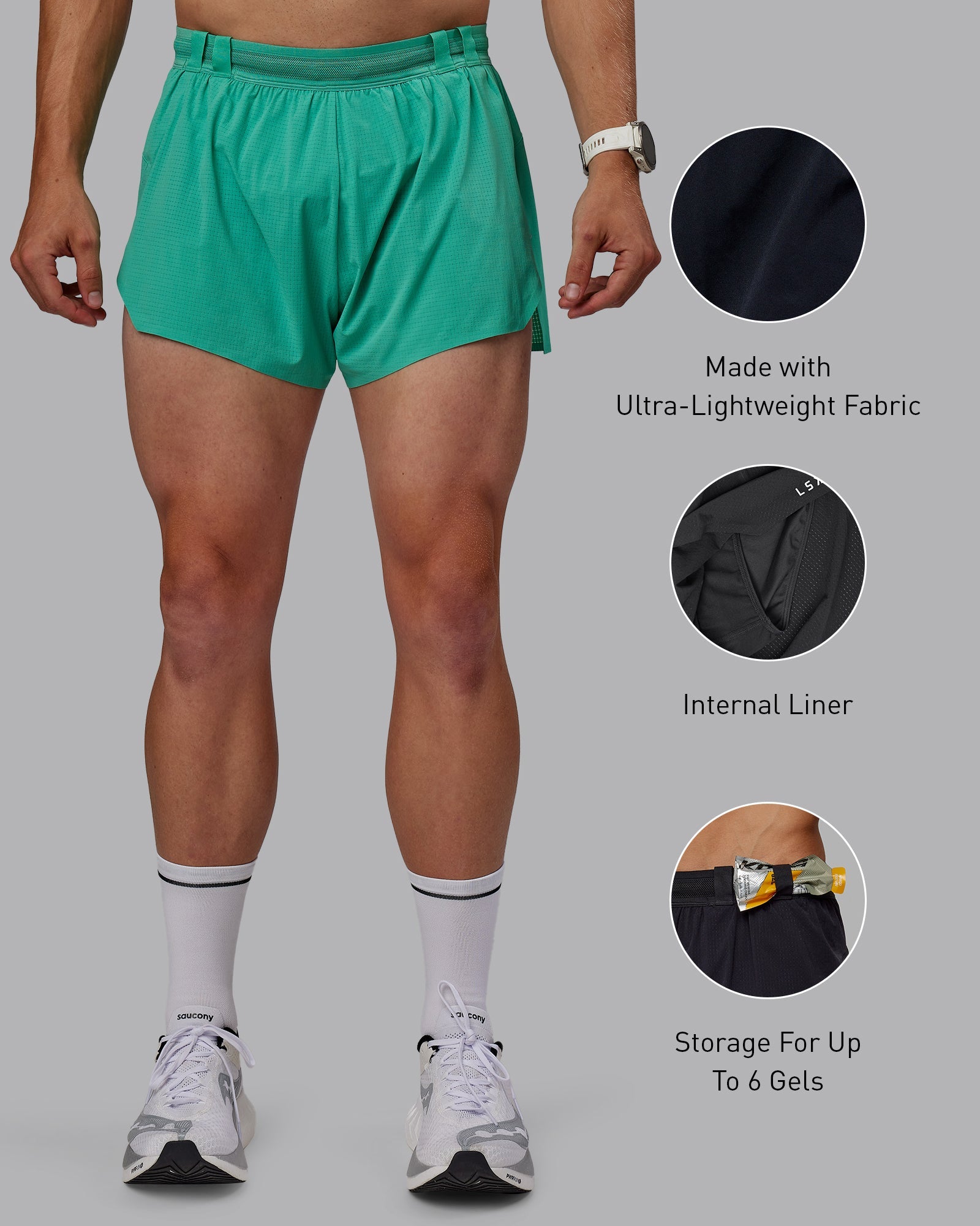 Man wearing Race Day 3" Lined Running Shorts - Mystic Green