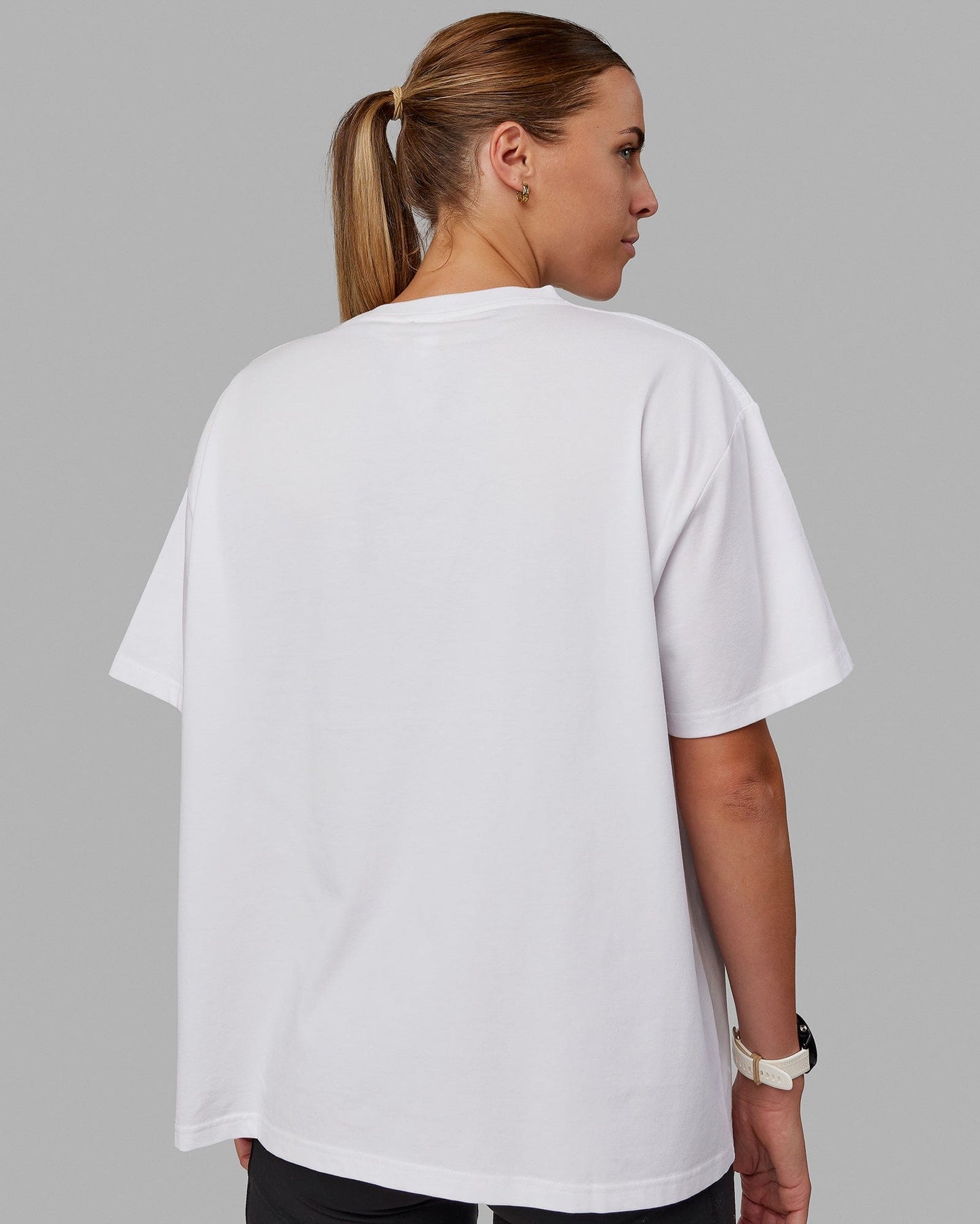 Woman wearing Go-To FLXCotton Oversized Tee - White-Black