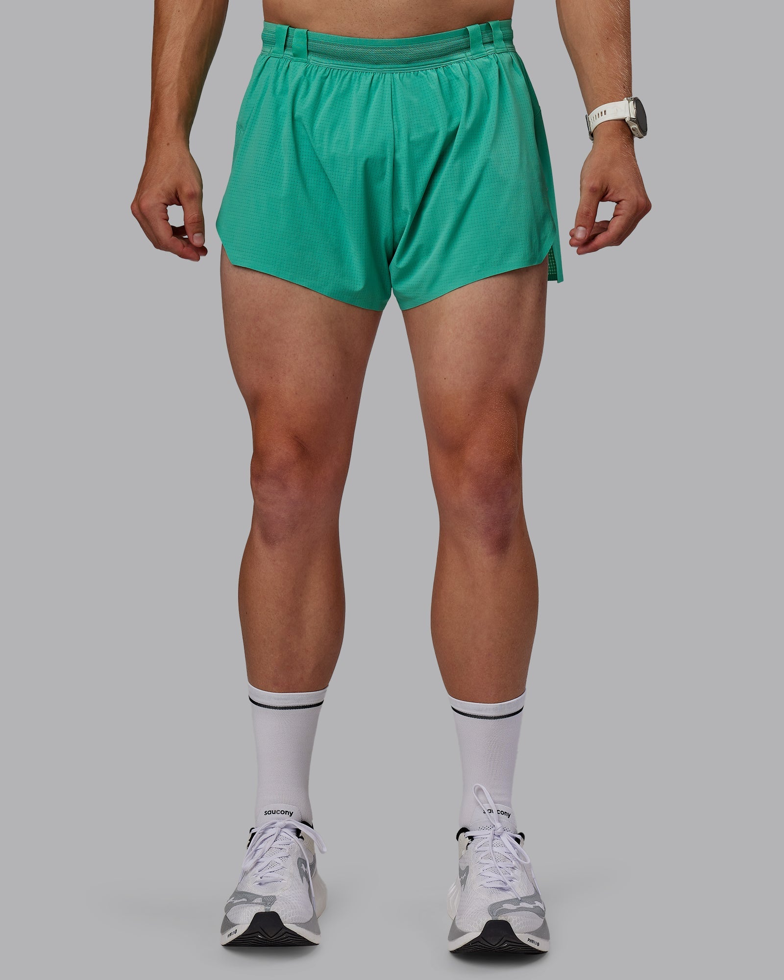 Man wearing Race Day 3" Lined Running Shorts - Mystic Green