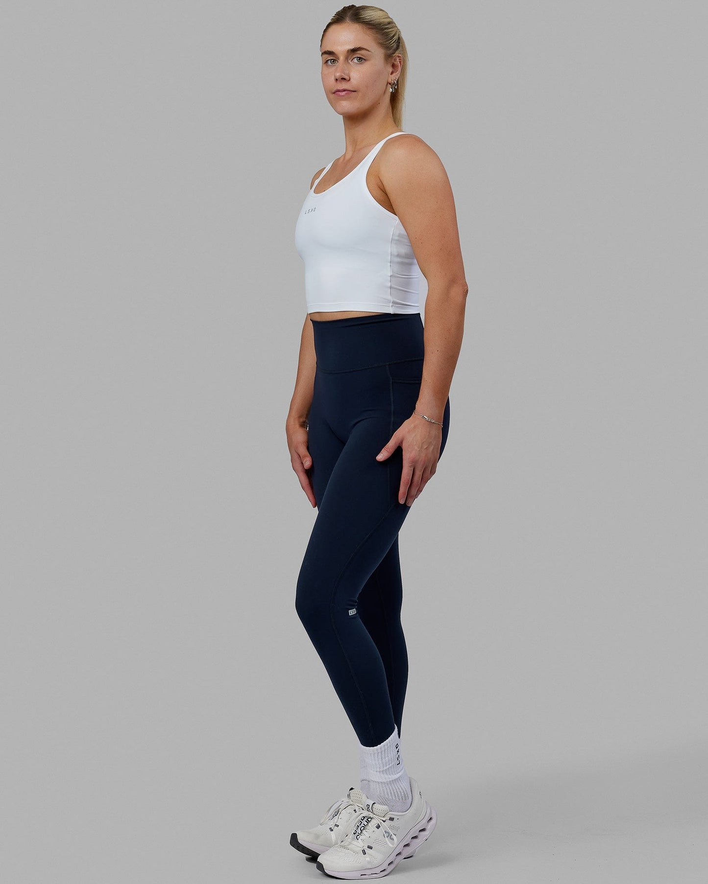 Woman wearing Staple Active Cropped Tank - White