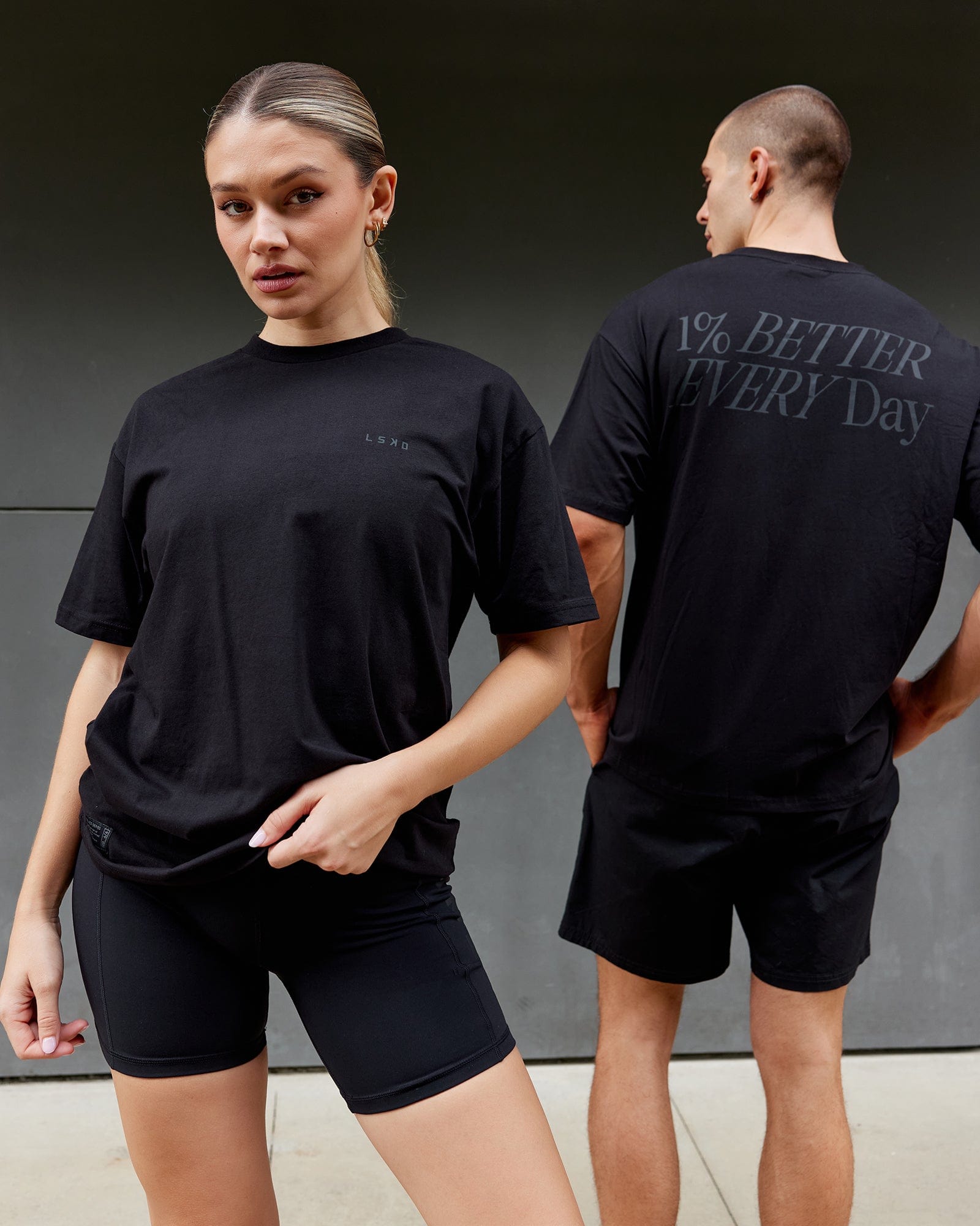 Duo wearing Unisex VS6 FLXCotton Tee Oversize - Triple Black
