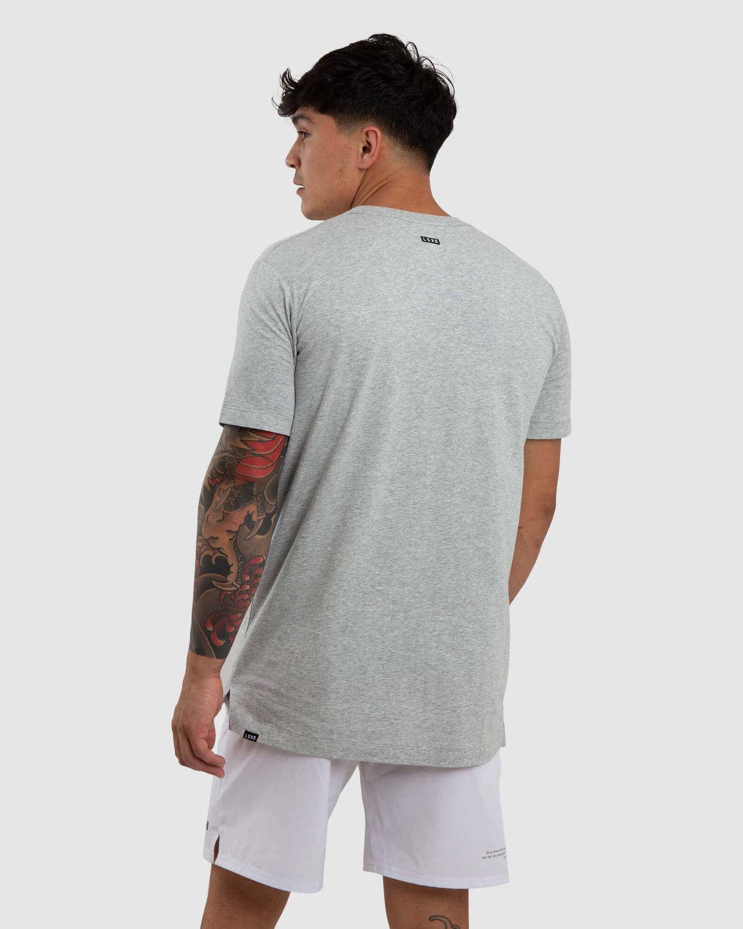 Model wearing Vitality Tee - Lt Grey Marl