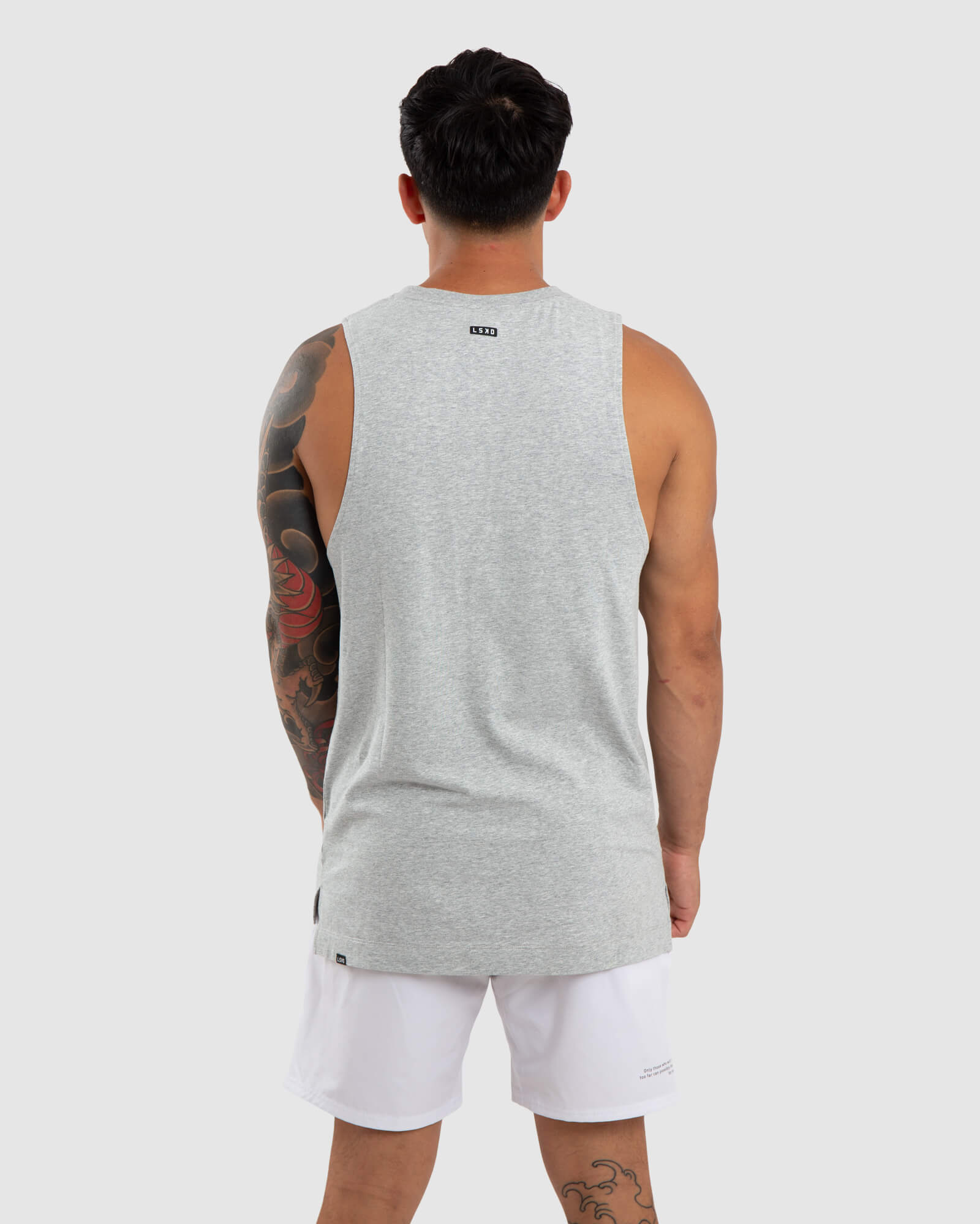 Model wearing Vitality Tank - Lt Grey Marl