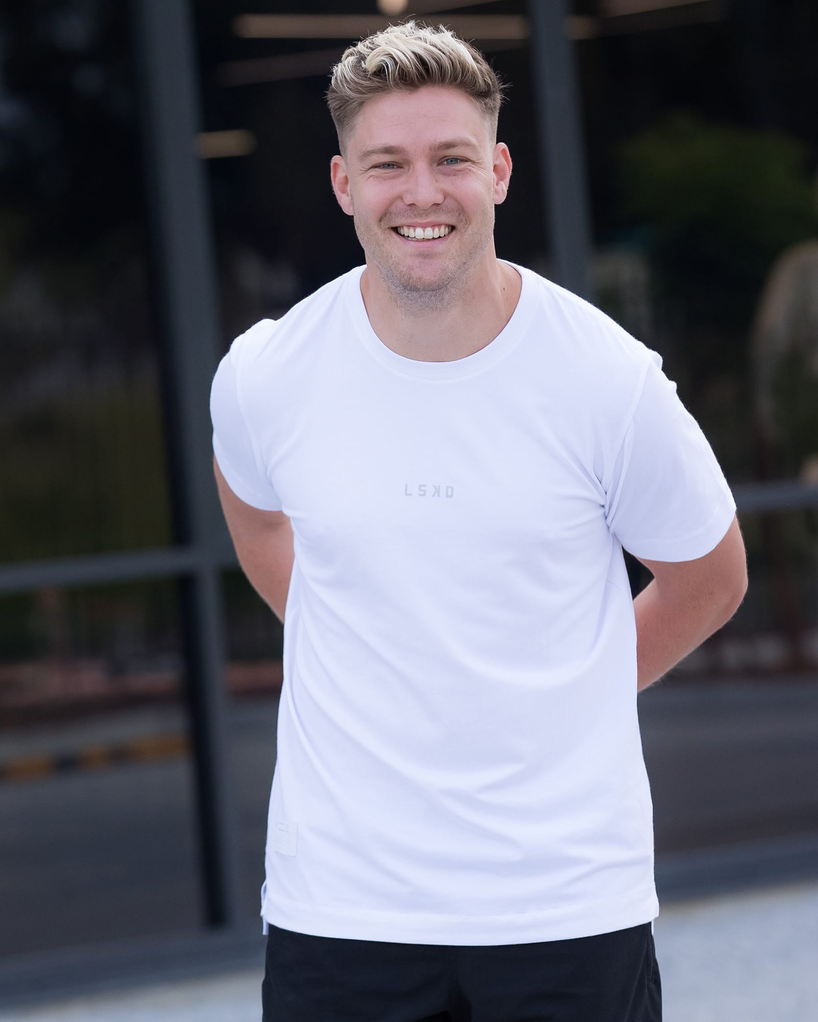 Model wearing Run Club FLXDRY Performance Tee - White-Reflective