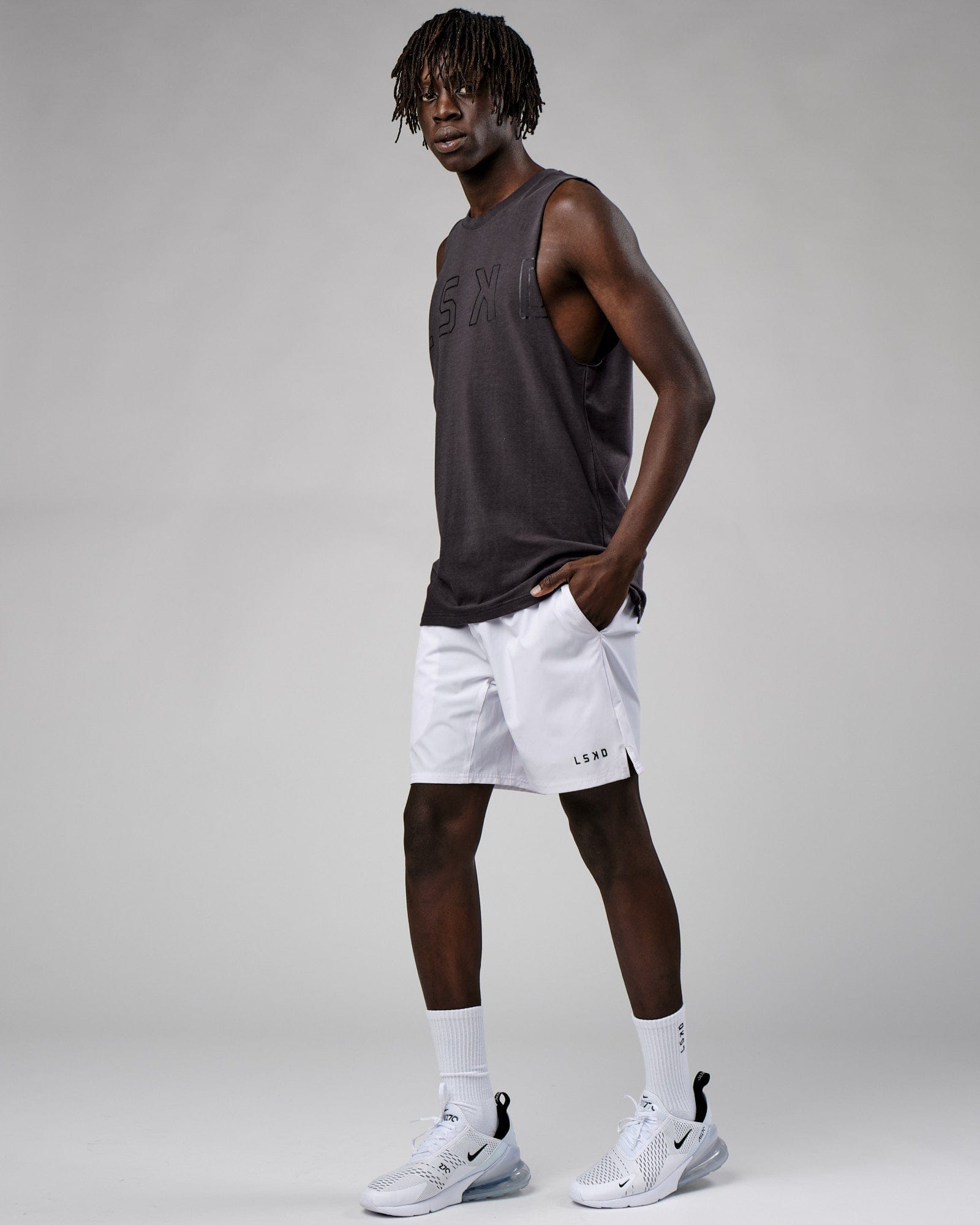 Model wearing Expand FLXCotton Training Fit Tank - Phantom