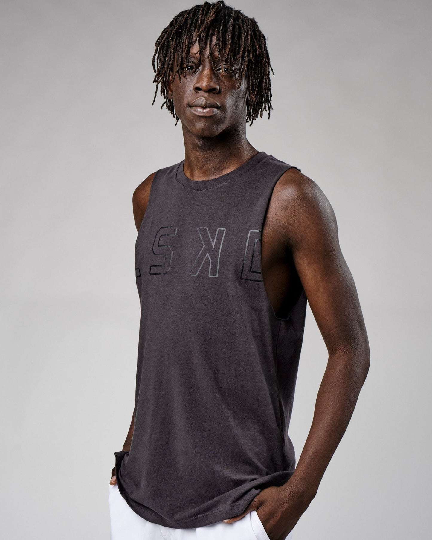 Model wearing Expand FLXCotton Training Fit Tank - Phantom