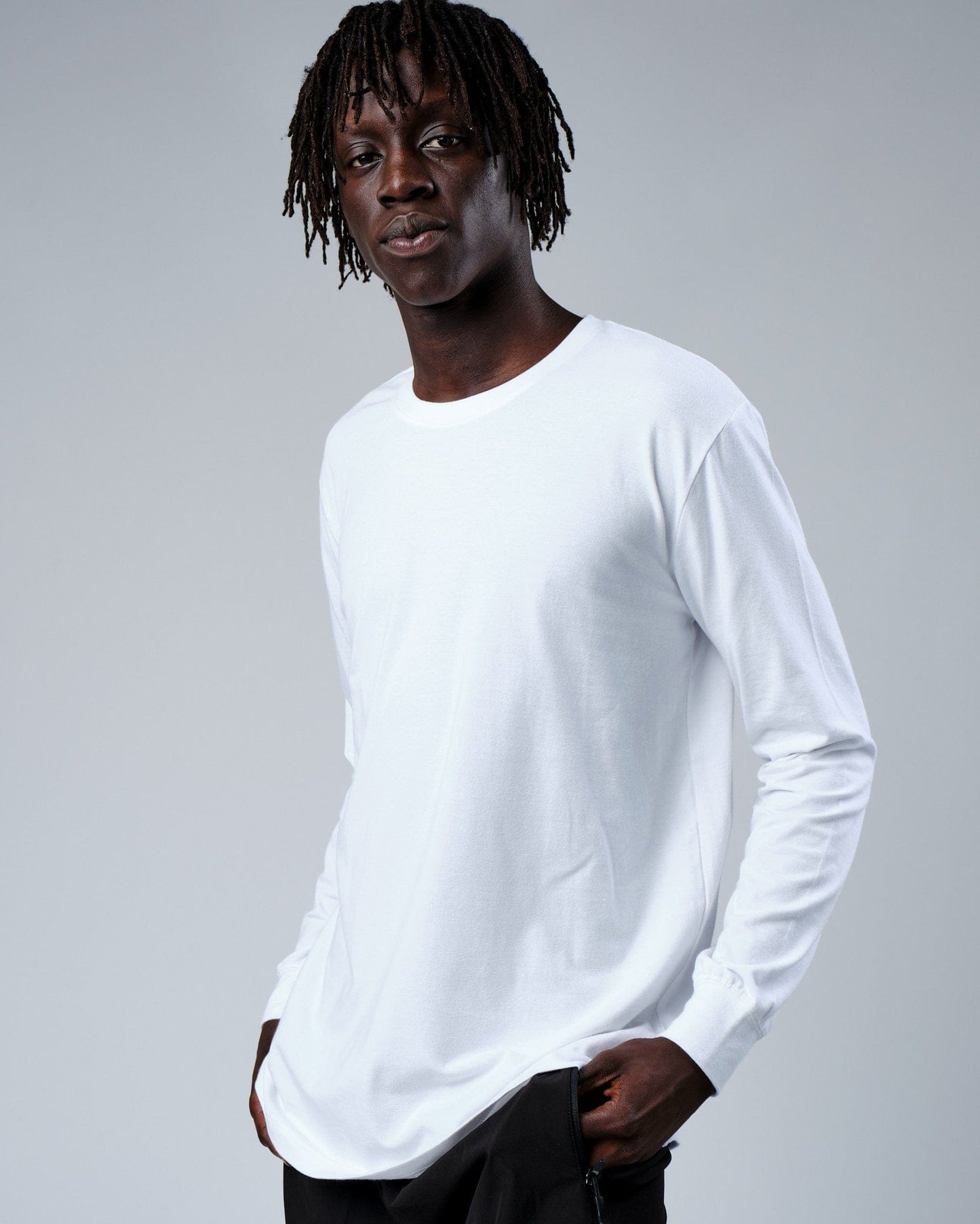 Model wearing Intensity FLXDRY Performance LS Tee - White