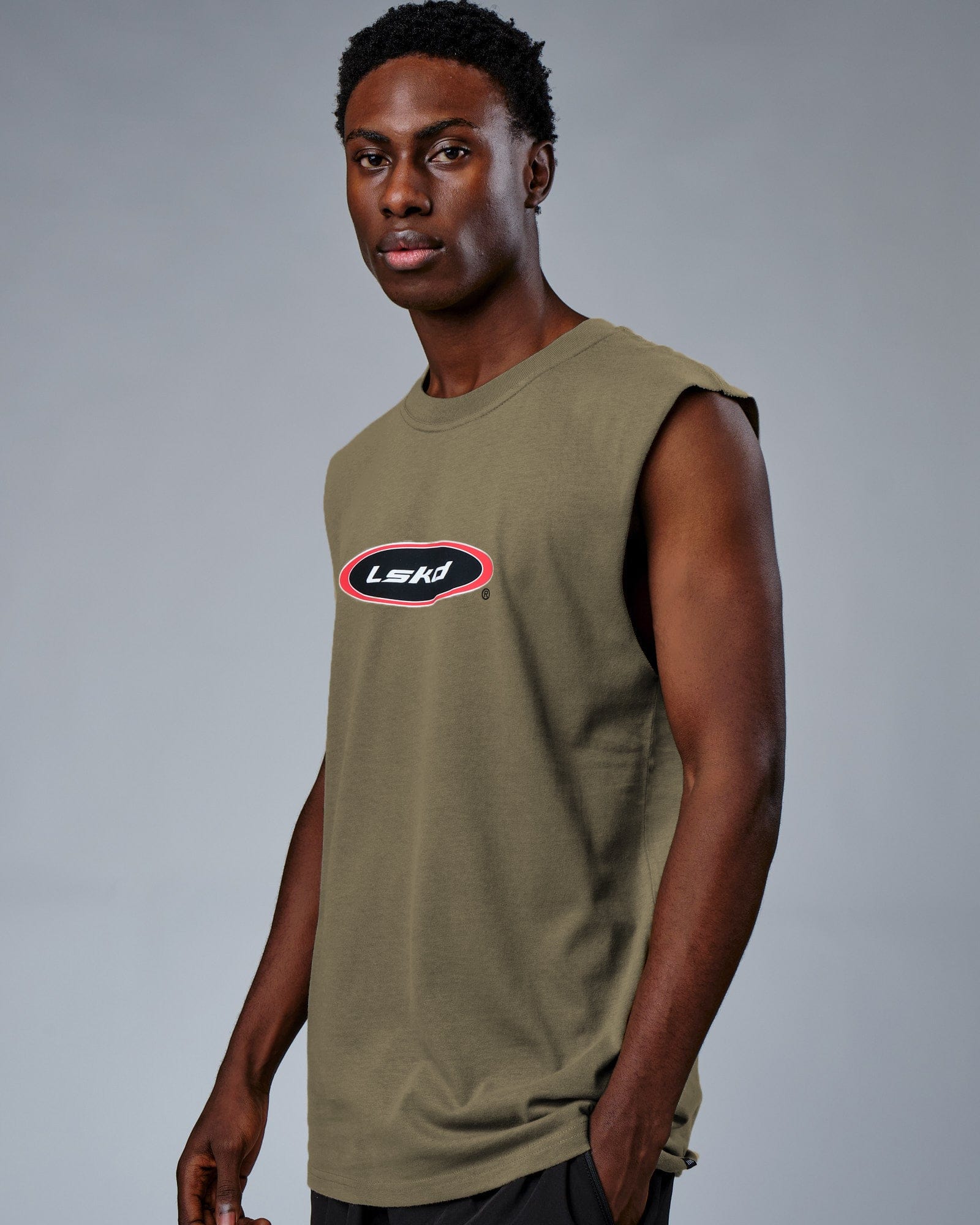 Model wearing Circa 2003 Heavyweight Vintage Fit Tank - Laurel Oak