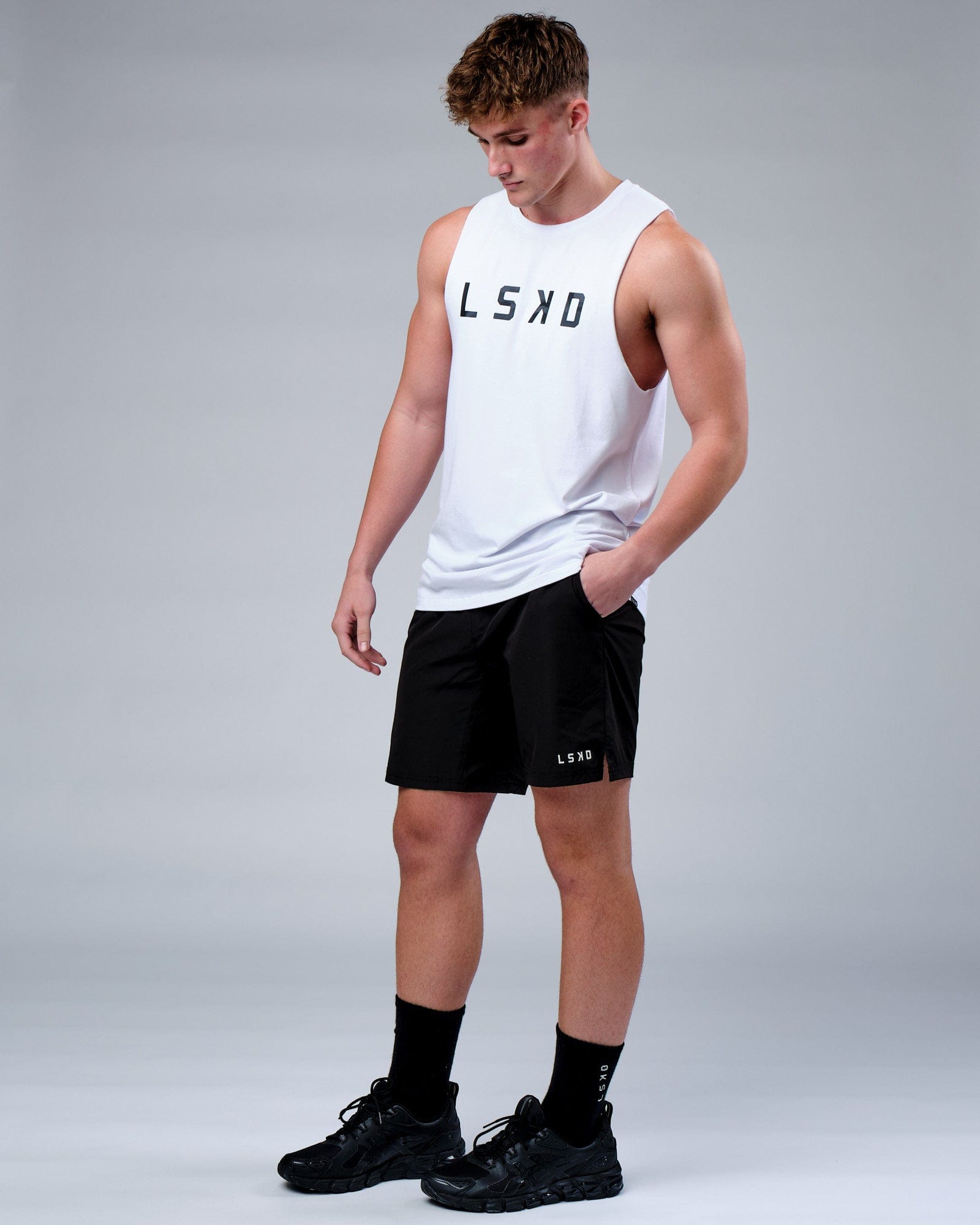 Model wearing Rep FLXCotton Training Fit Tank - White-Black Camo