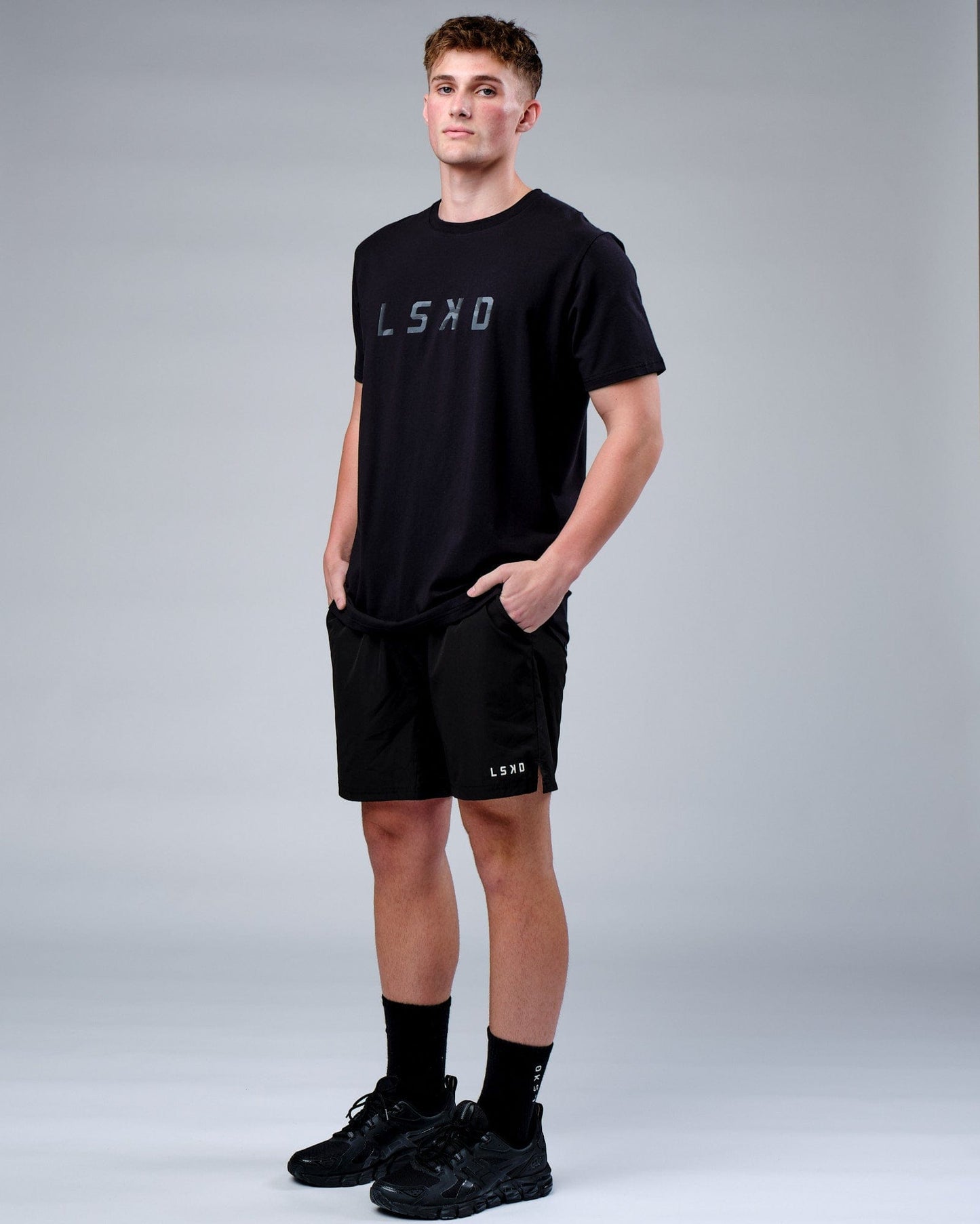 Model wearing Rep FLXCotton Tee - Black-Black Camo