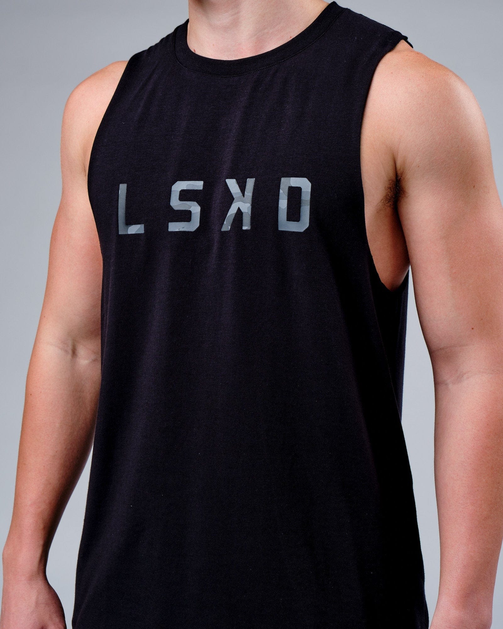 Model wearing Rep FLXCotton Training Fit Tank  - Black-Black Camo