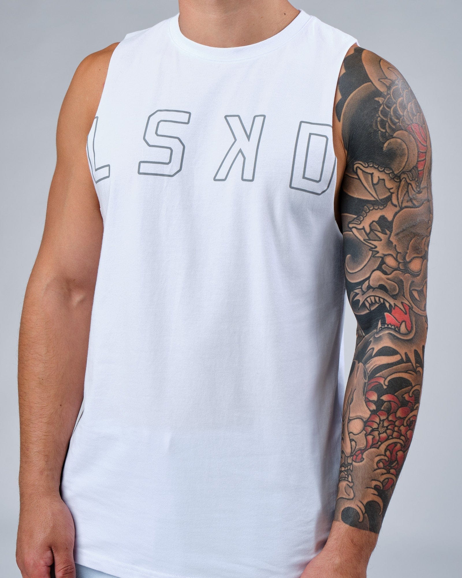 Model wearing Expand FLXCotton Training Fit Tank - White