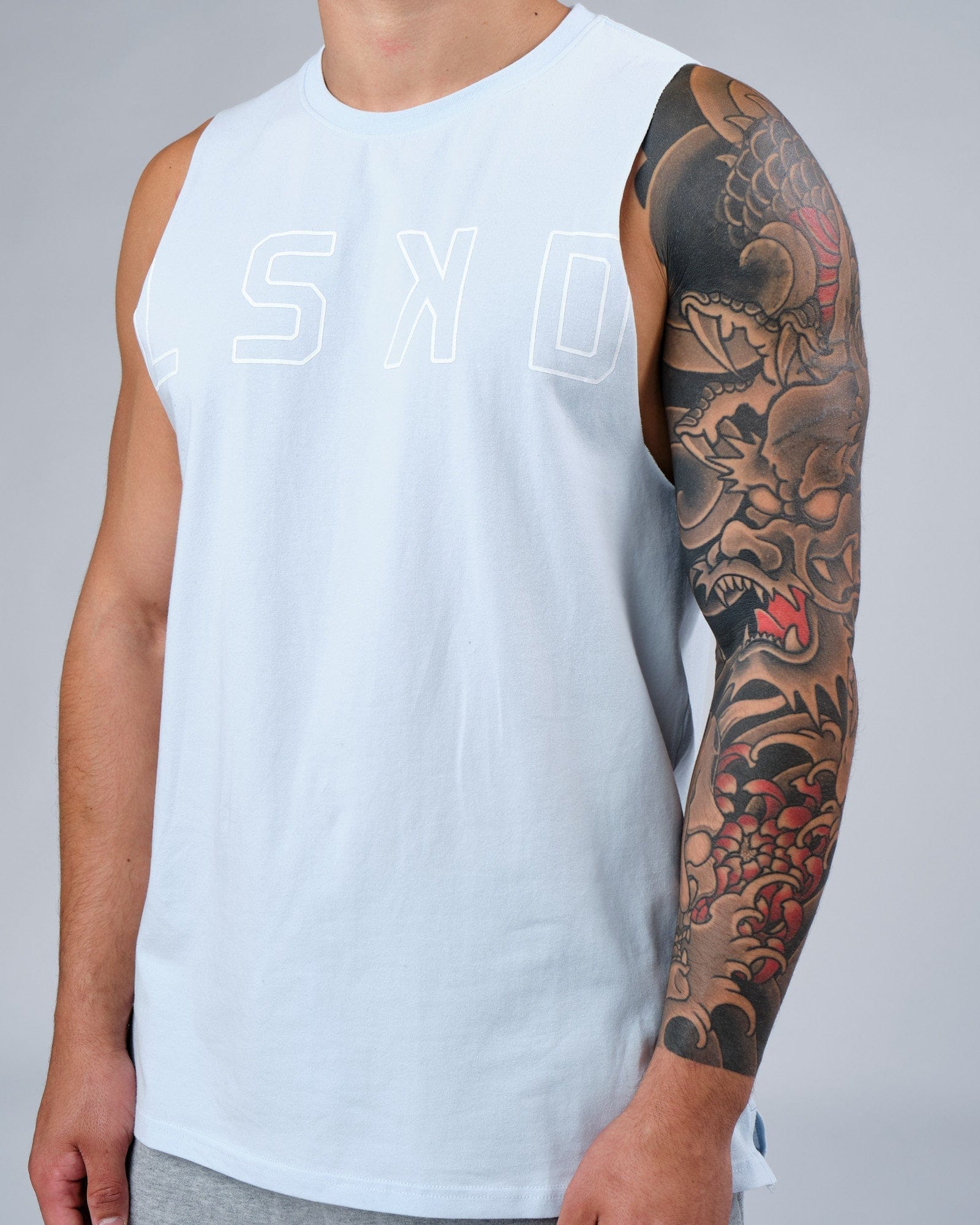 Model wearing Expand FLXCotton Training Fit Tank - Sky Blue