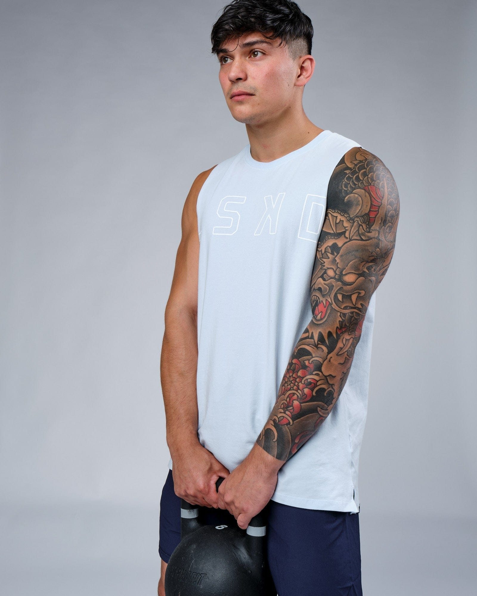 Model wearing Expand FLXCotton Training Fit Tank - Sky Blue