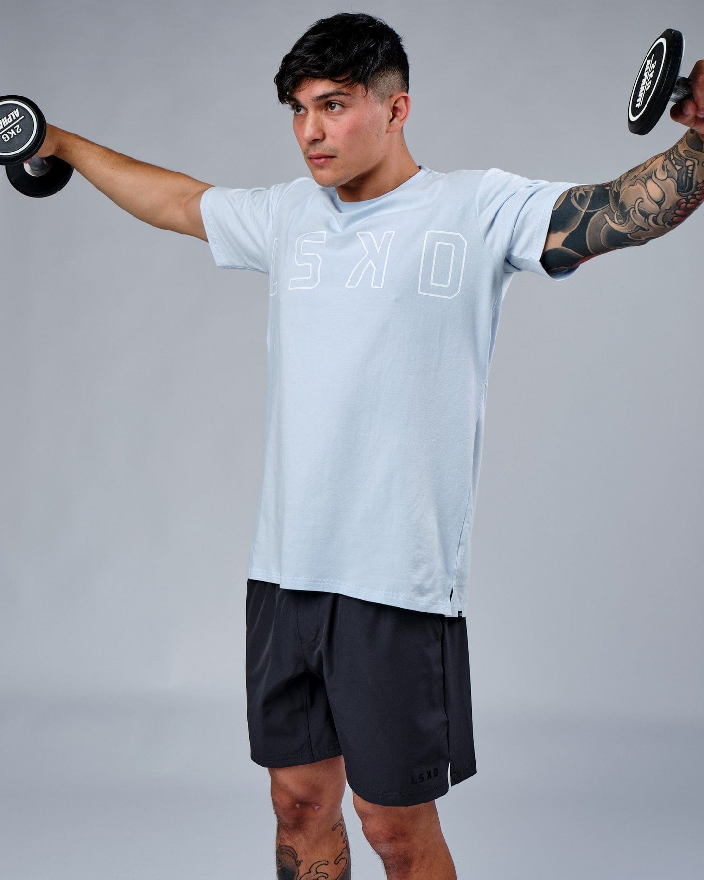 Model wearing Expand FLXCotton Tee - Sky Blue