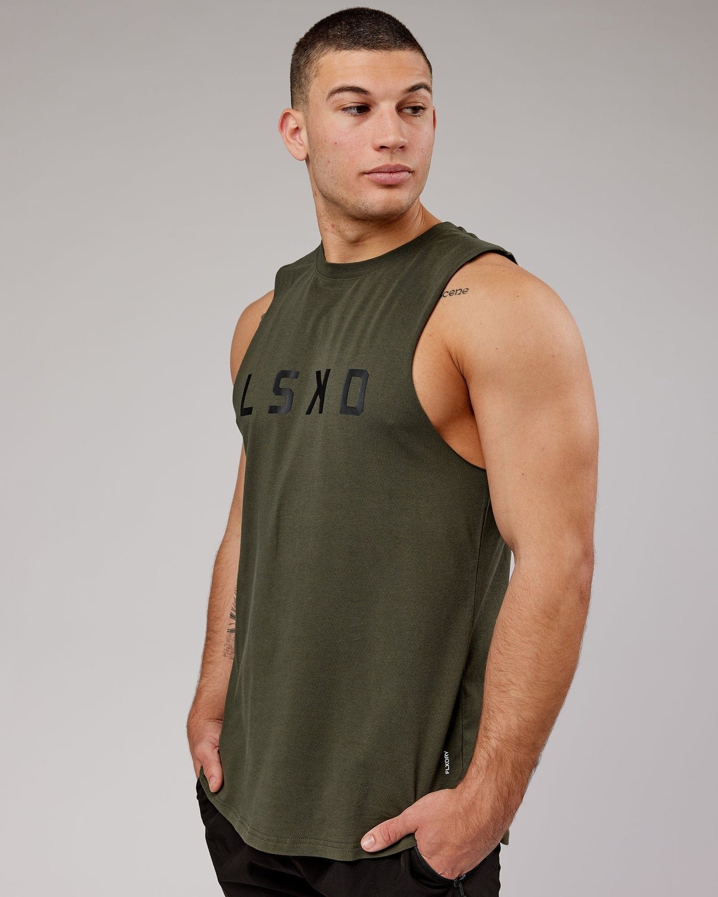 Model wearing Power FLXDRY Training Fit Performance Tank - Forest Night