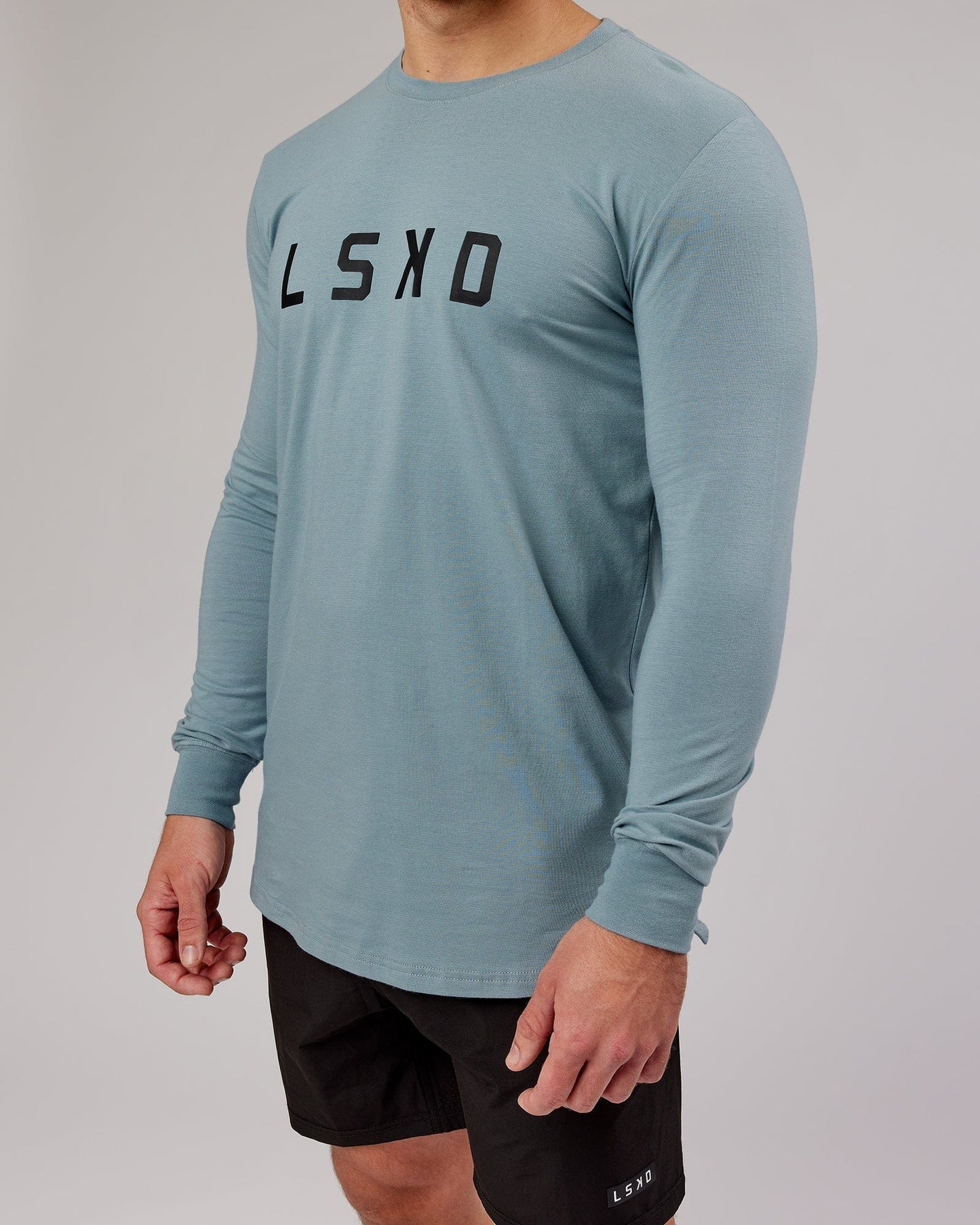 Model wearing Power FLXDRY Performance LS Tee - Slate