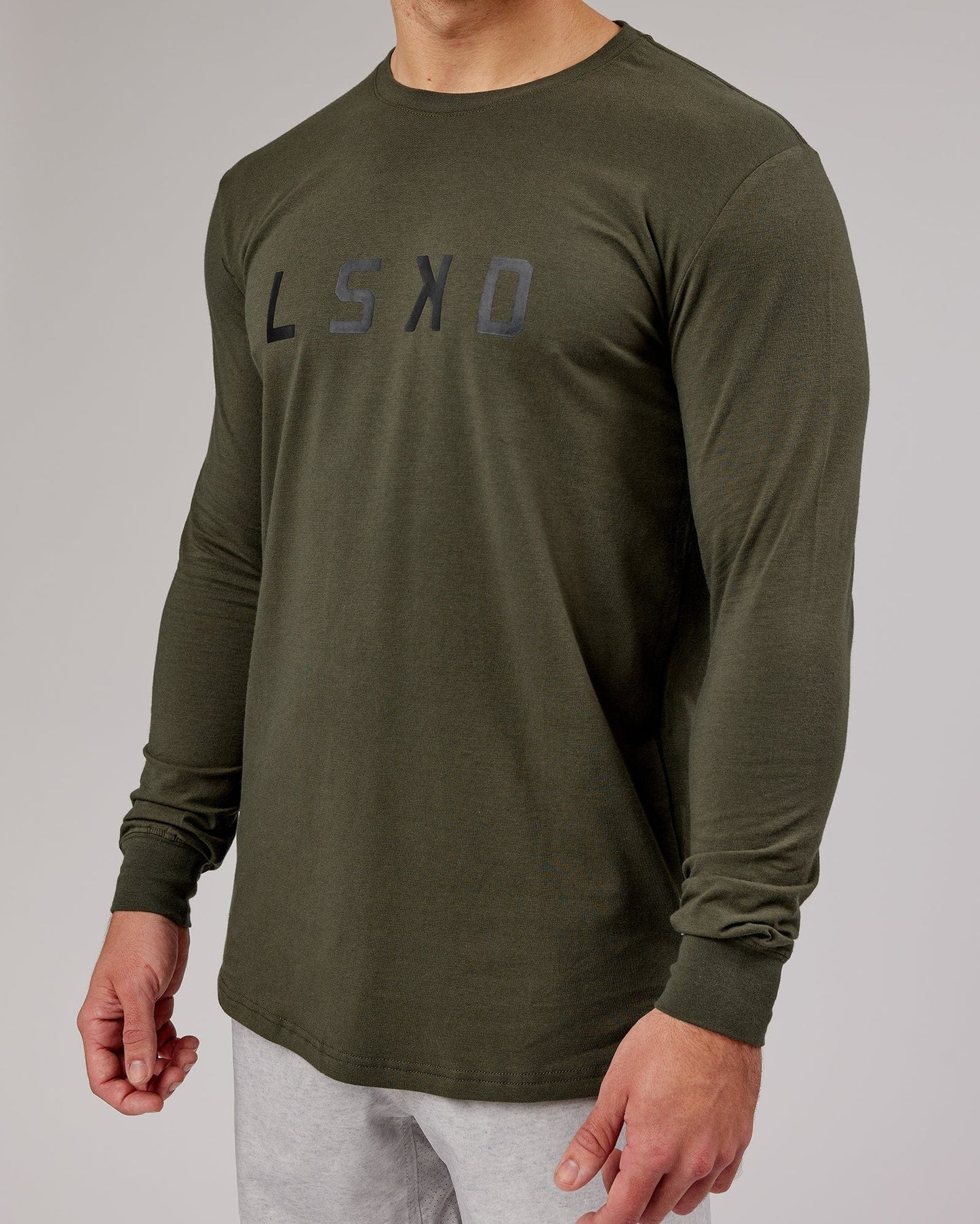 Model wearing Power FLXDRY Performance LS Tee - Forest Night