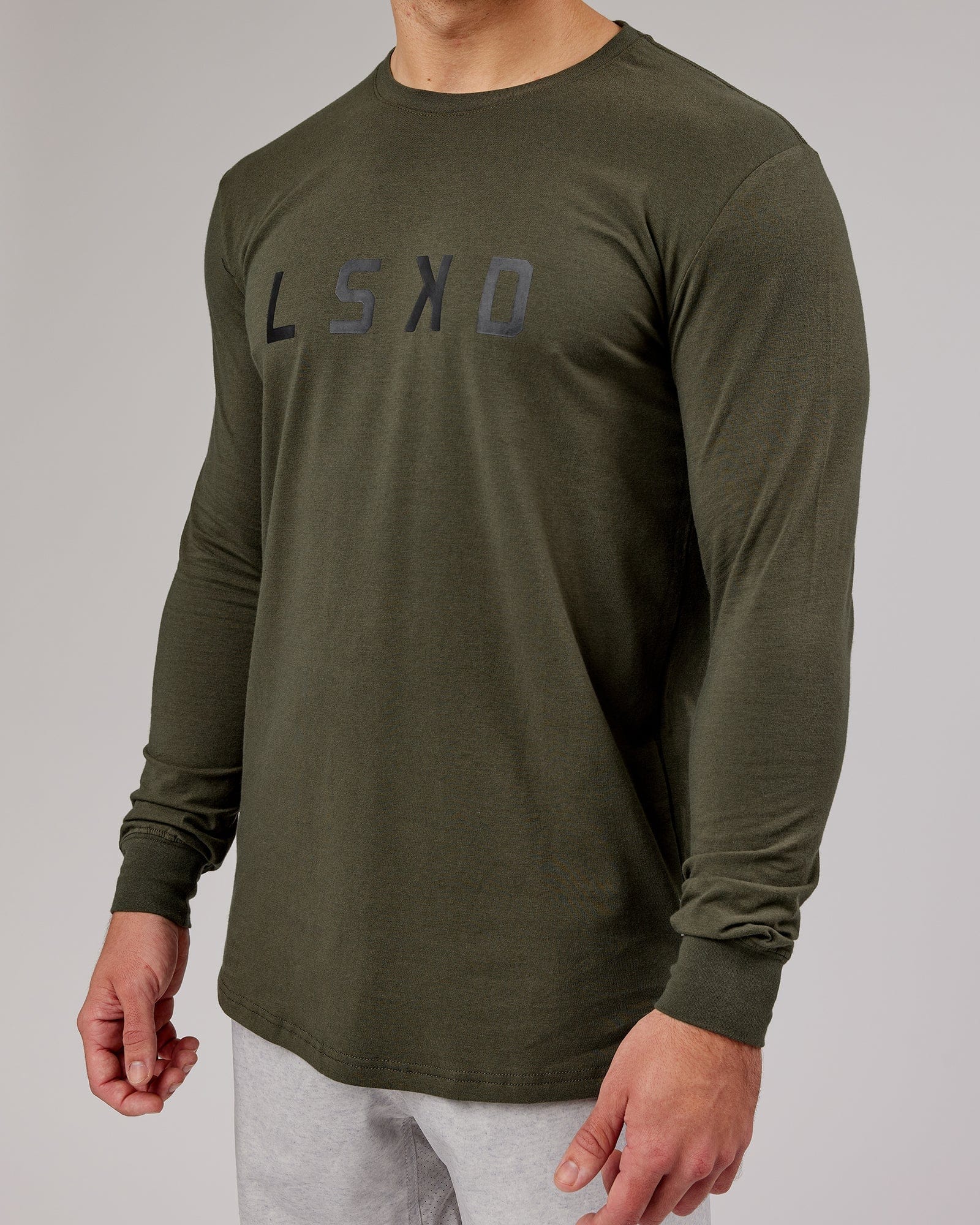 Model wearing Power FLXDRY Performance LS Tee - Forest Night