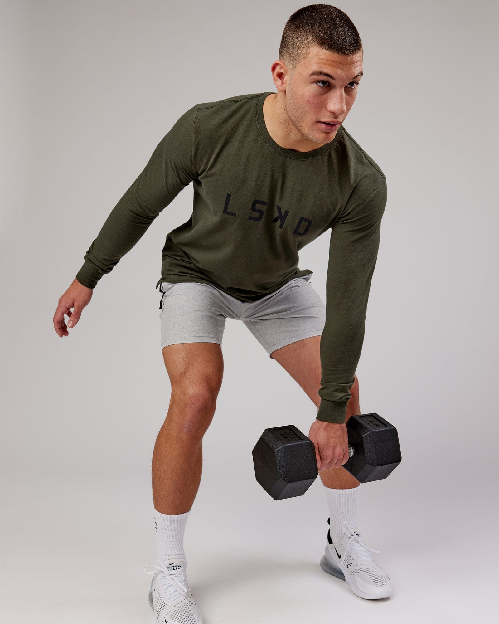 Model wearing Power FLXDRY Performance LS Tee - Forest Night