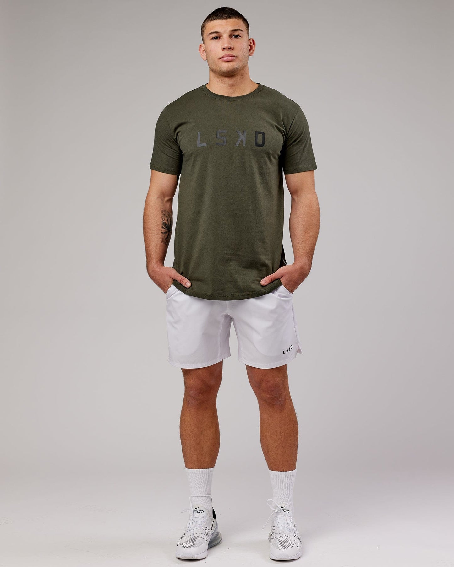 Model wearing Power FLXDRY Performance Tee - Forest Night