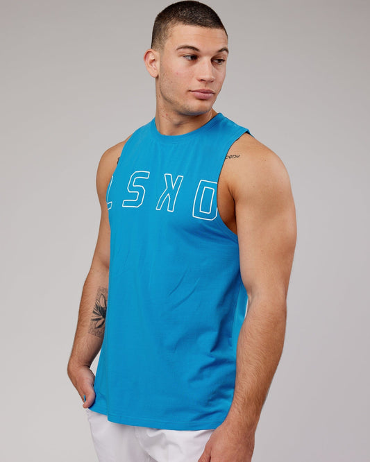 Model wearing Expand FLXCotton Training Fit Tank - Ibiza Blue