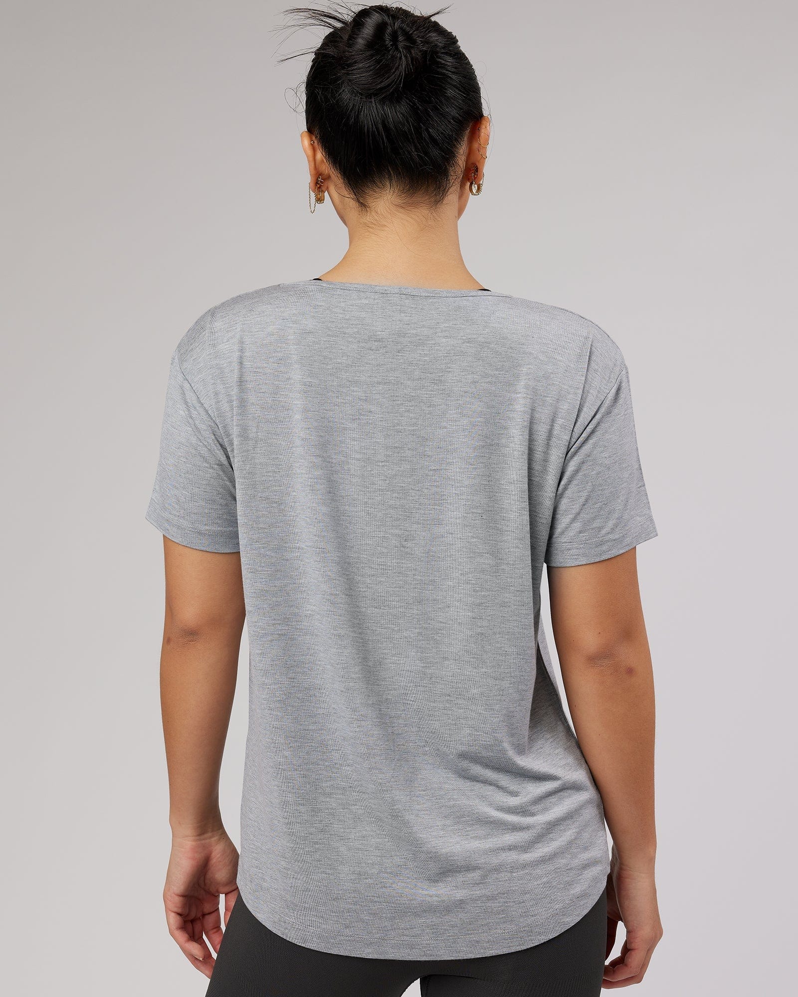 Model wearing Air Slouch Tee - Lt Grey Marl