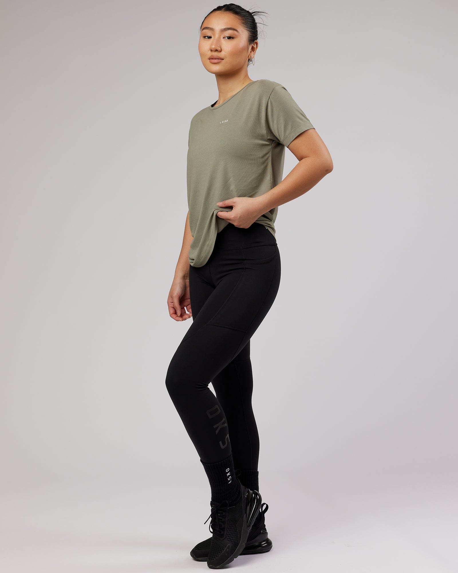 Model wearing Air Slouch Tee - Dusty Olive