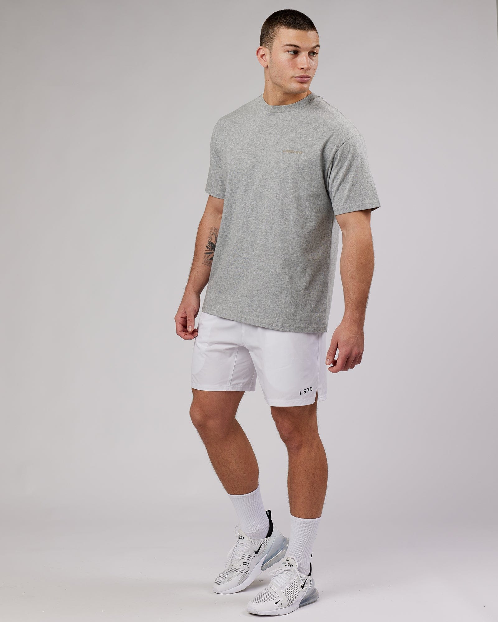 Model wearing Revolution Heavyweight Tee Oversize - Lt Grey Marl