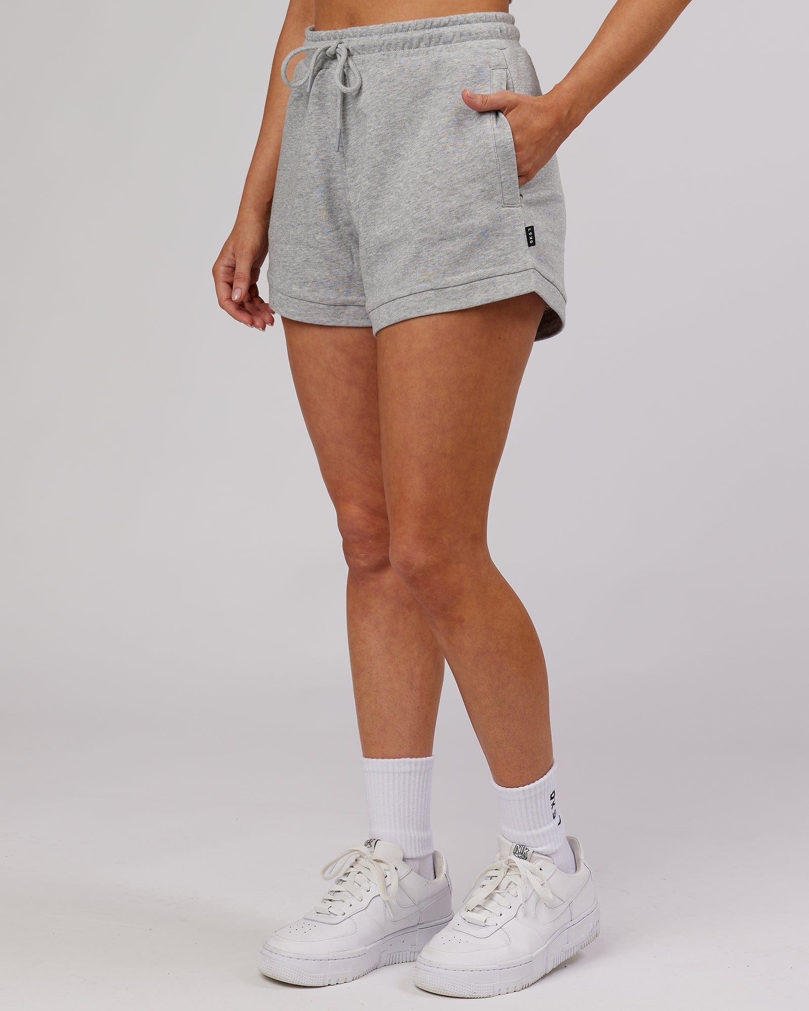 Model wearing Off Duty Lounge Short - Lt Grey Marl
