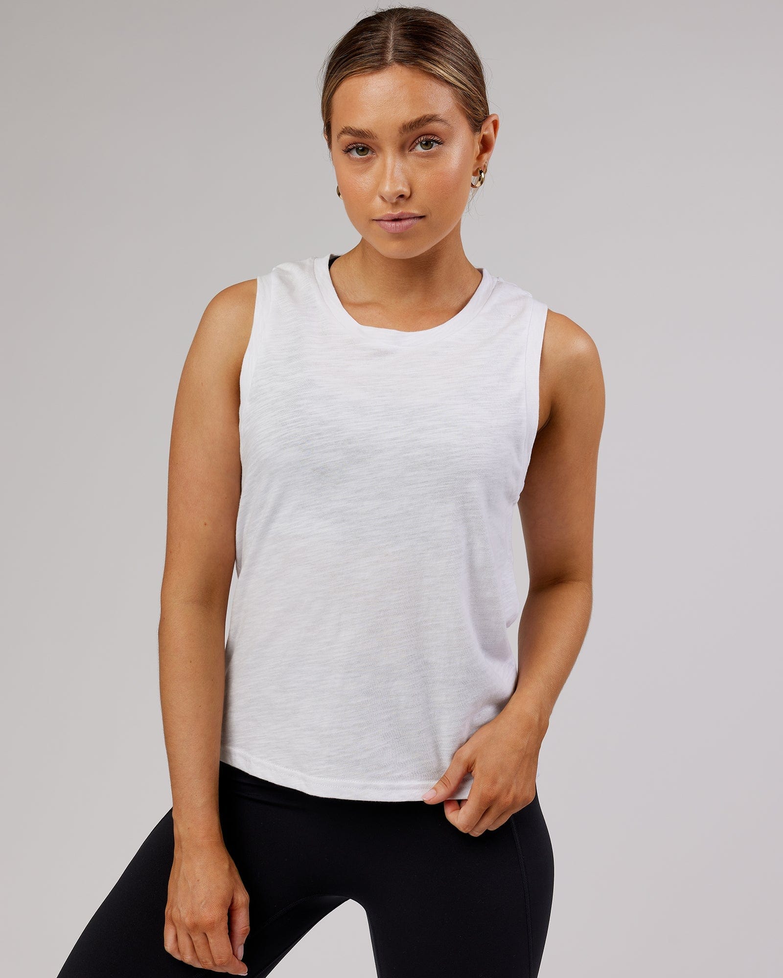 Model wearing Breathe Tank - White