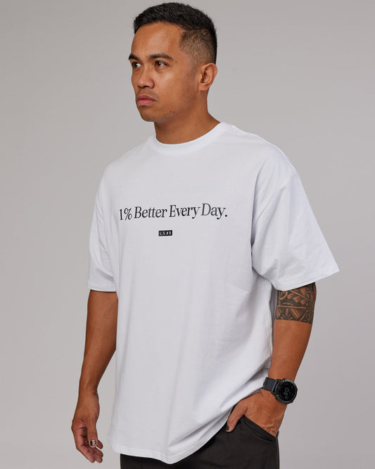 Model wearing 1% Better FLXCotton Tee Oversize - White