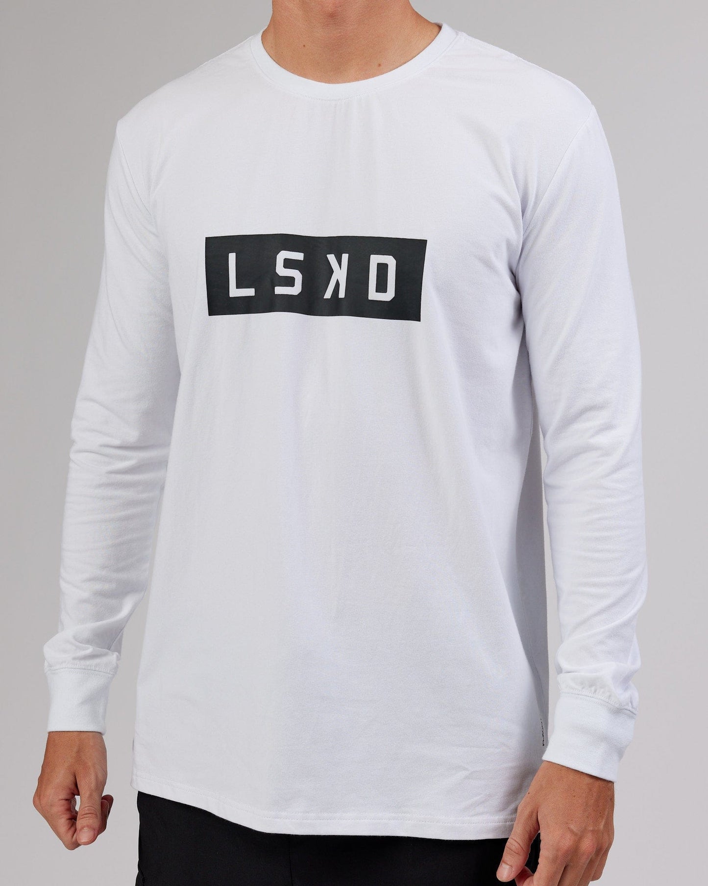 Model wearing Strength FLXCotton LS Tee - White-Black