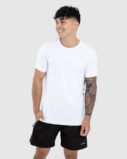 Model wearing Flex Tee - White