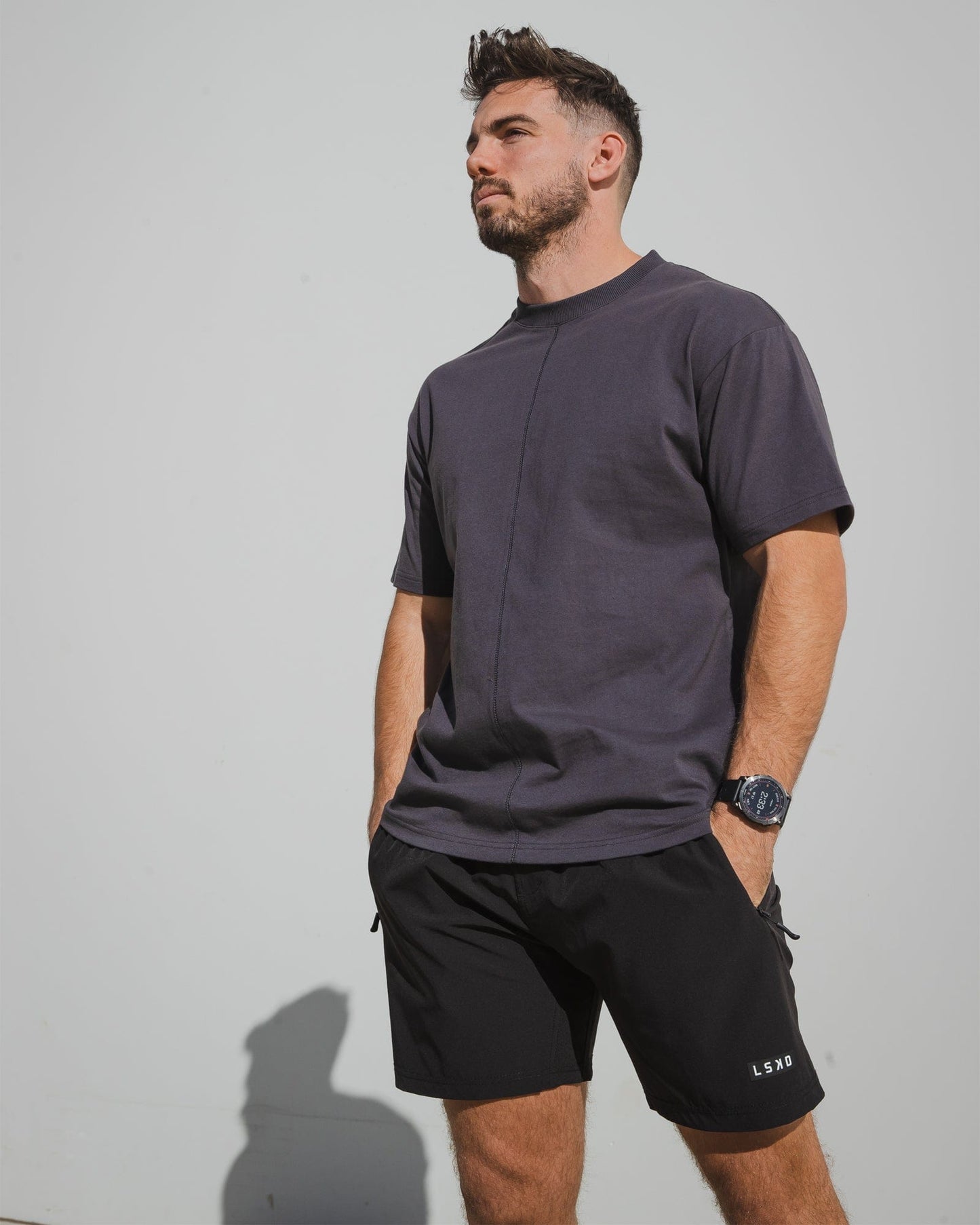 Model wearing Heavy Hitter Heavyweight Tee Oversize - Phantom