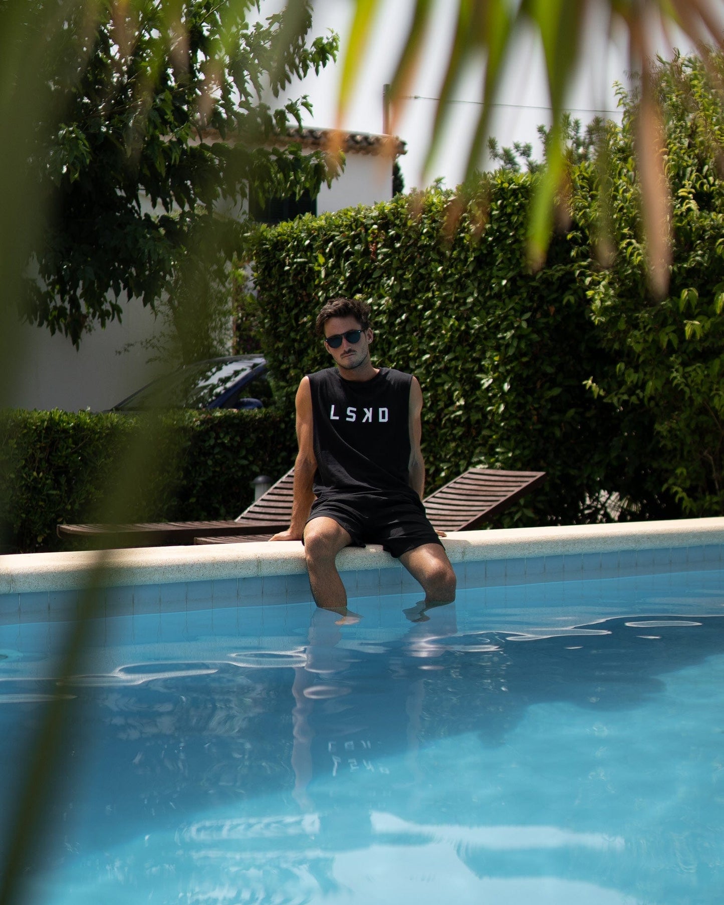 Model wearing Structure Tank - Black