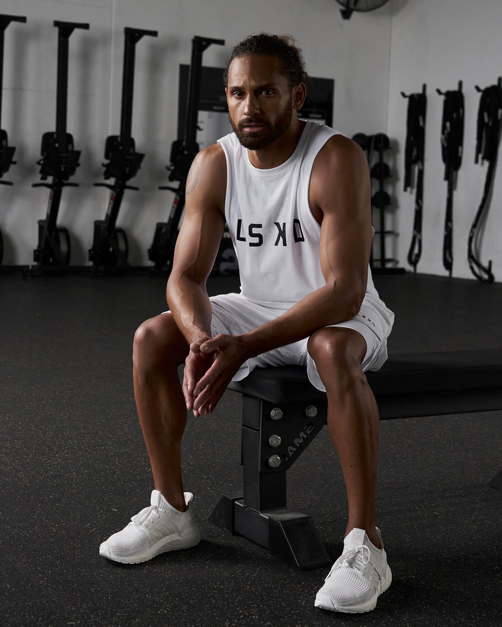 Model wearing Power FLXDRY Performance Tank - White