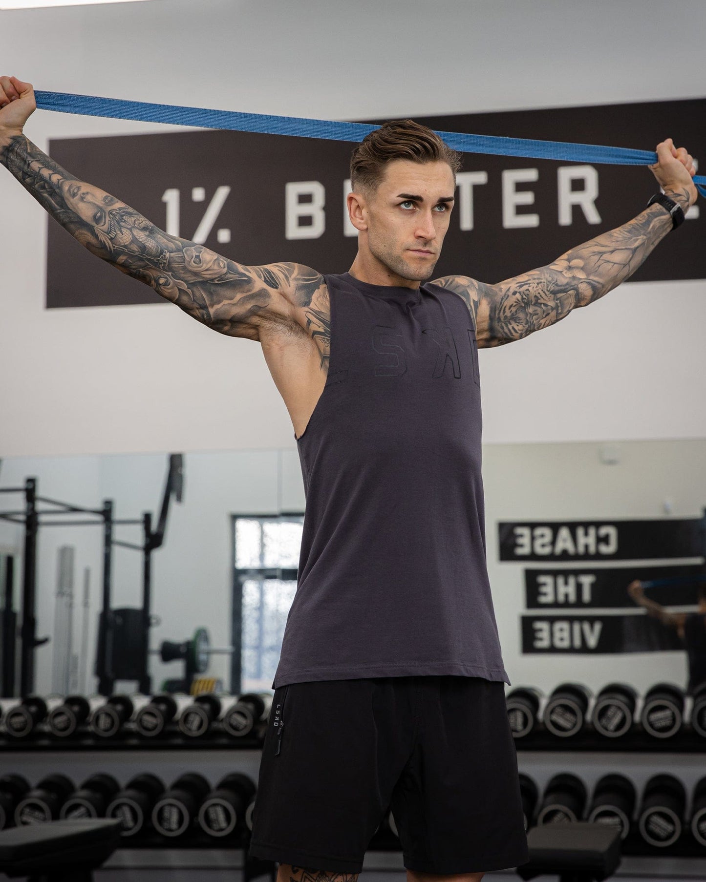 Model wearing Expand FLXCotton Training Fit Tank - Phantom