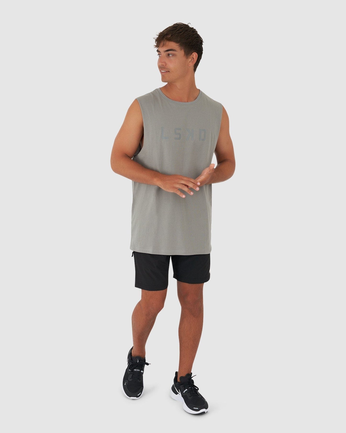 Model wearing Structure Tank - Frost Grey