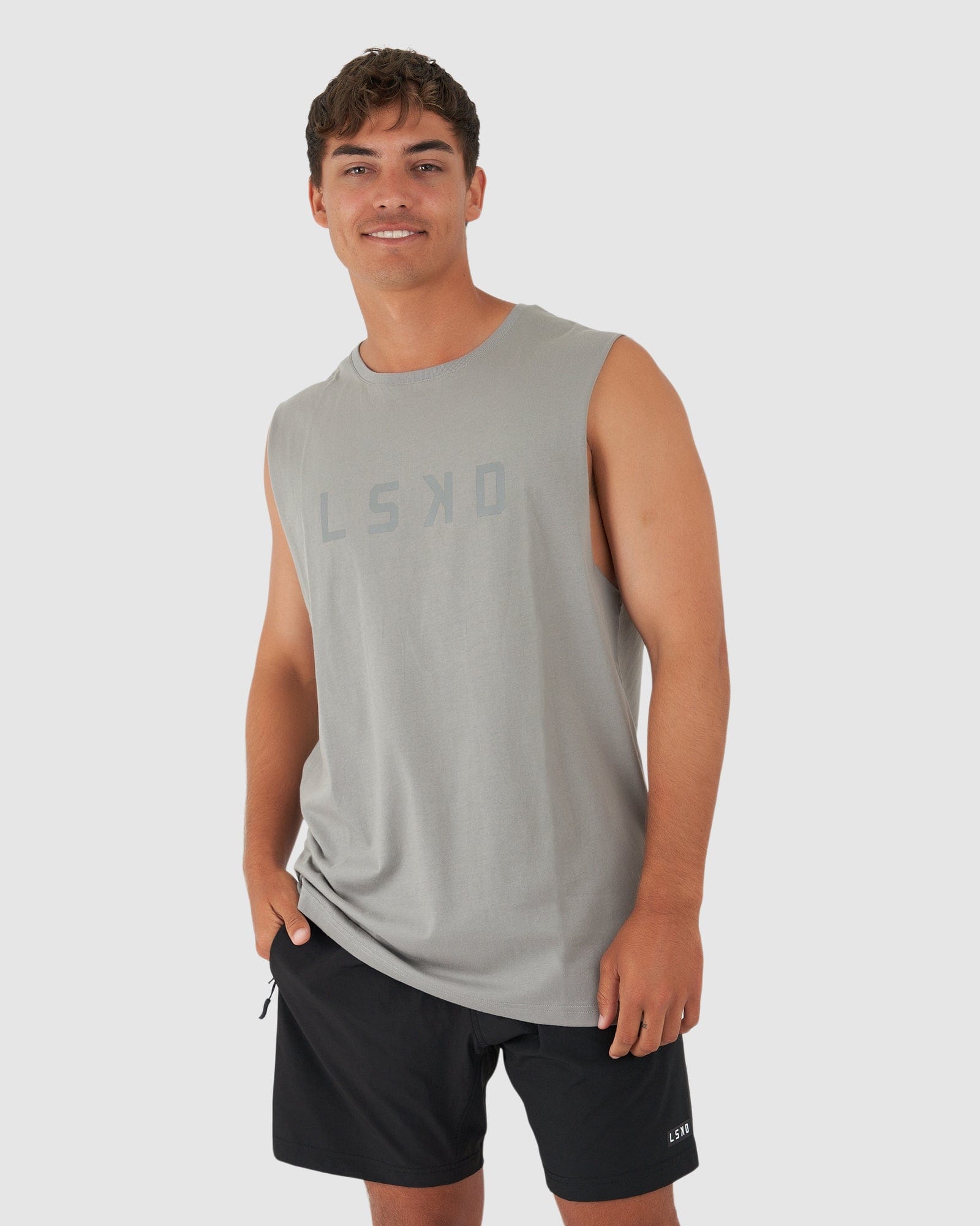 Model wearing Structure Tank - Frost Grey
