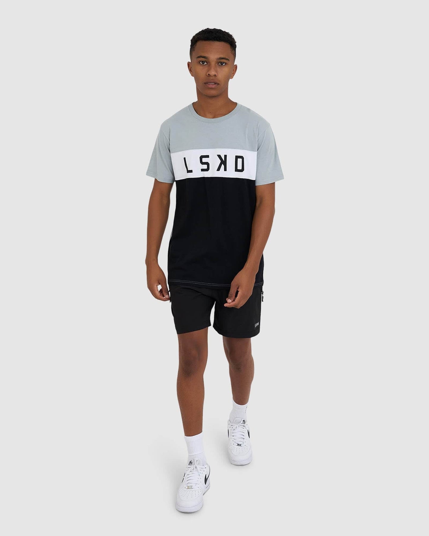 Model wearing Dough Tee - Quarry-Black-White