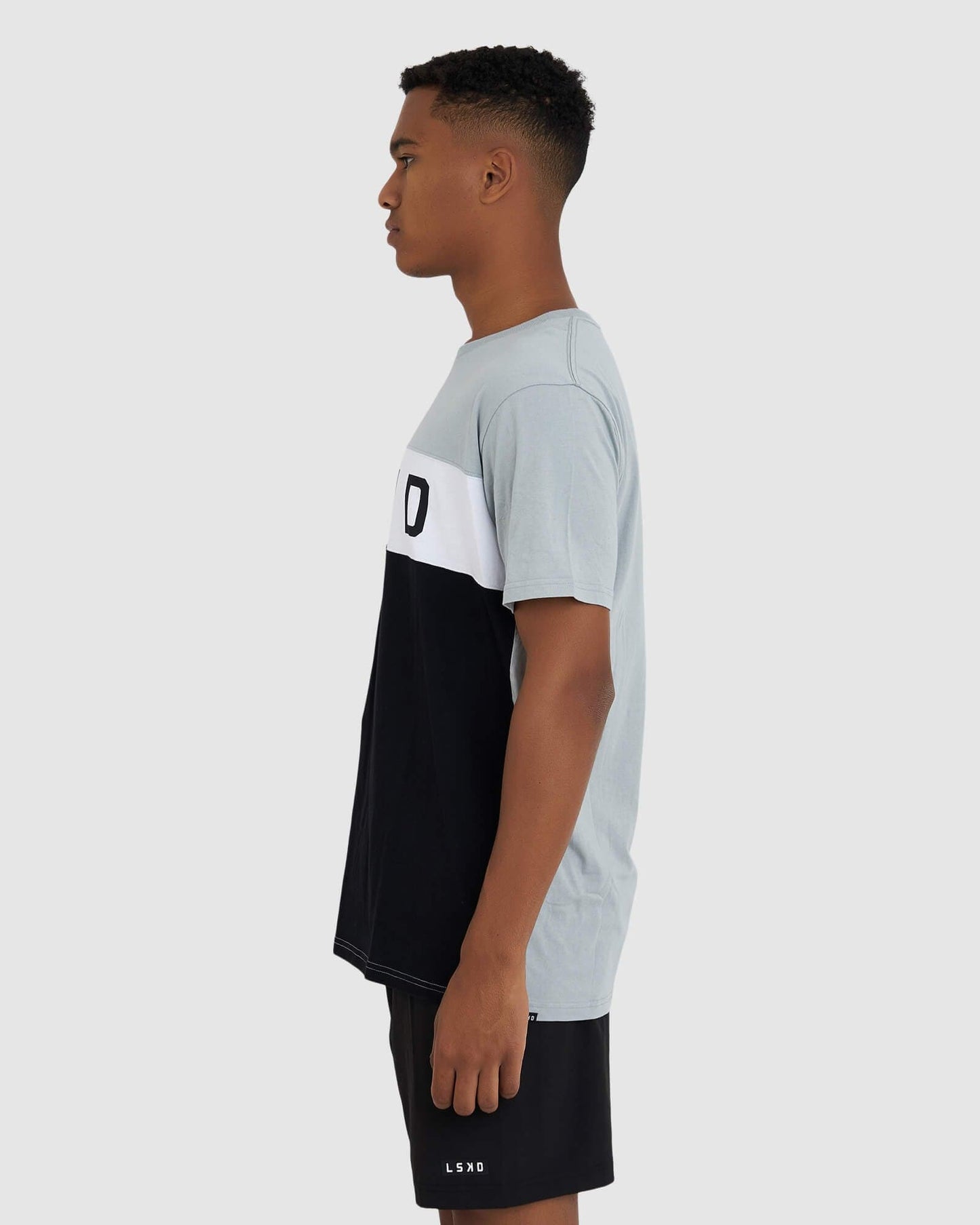 Model wearing Dough Tee - Quarry-Black-White
