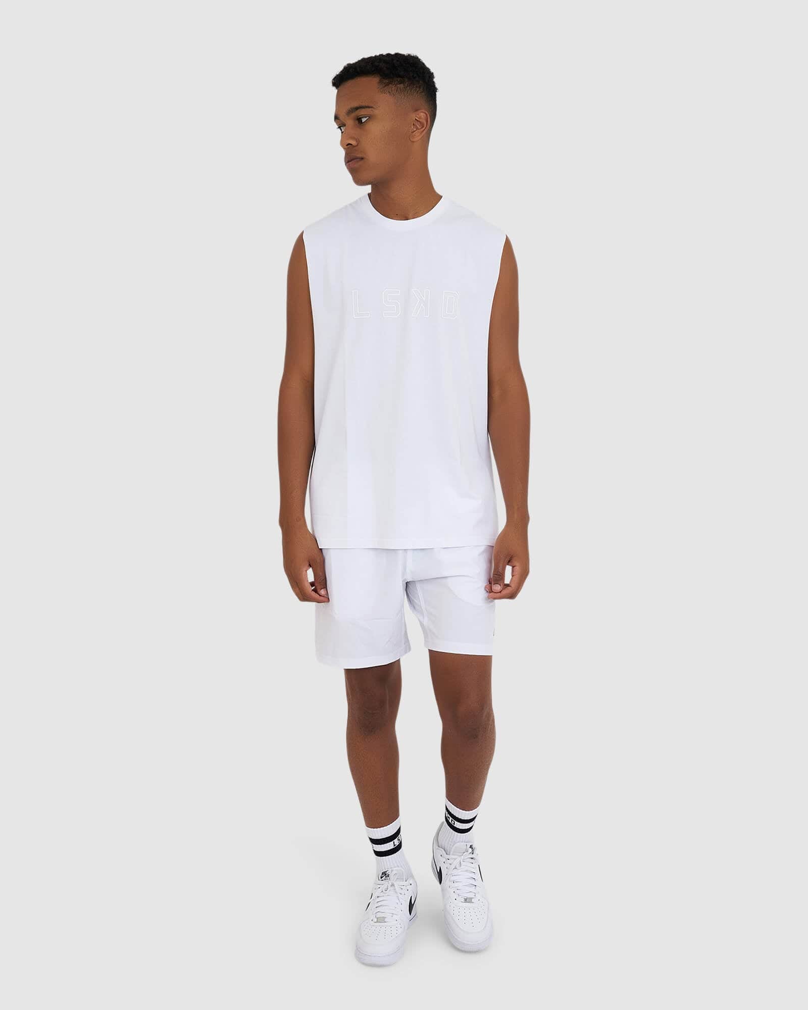 Model wearing Tidy Tank - White