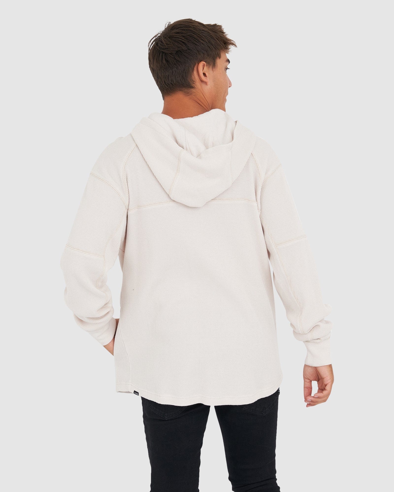 Model wearing 5am Waffle Hoodie - Clay