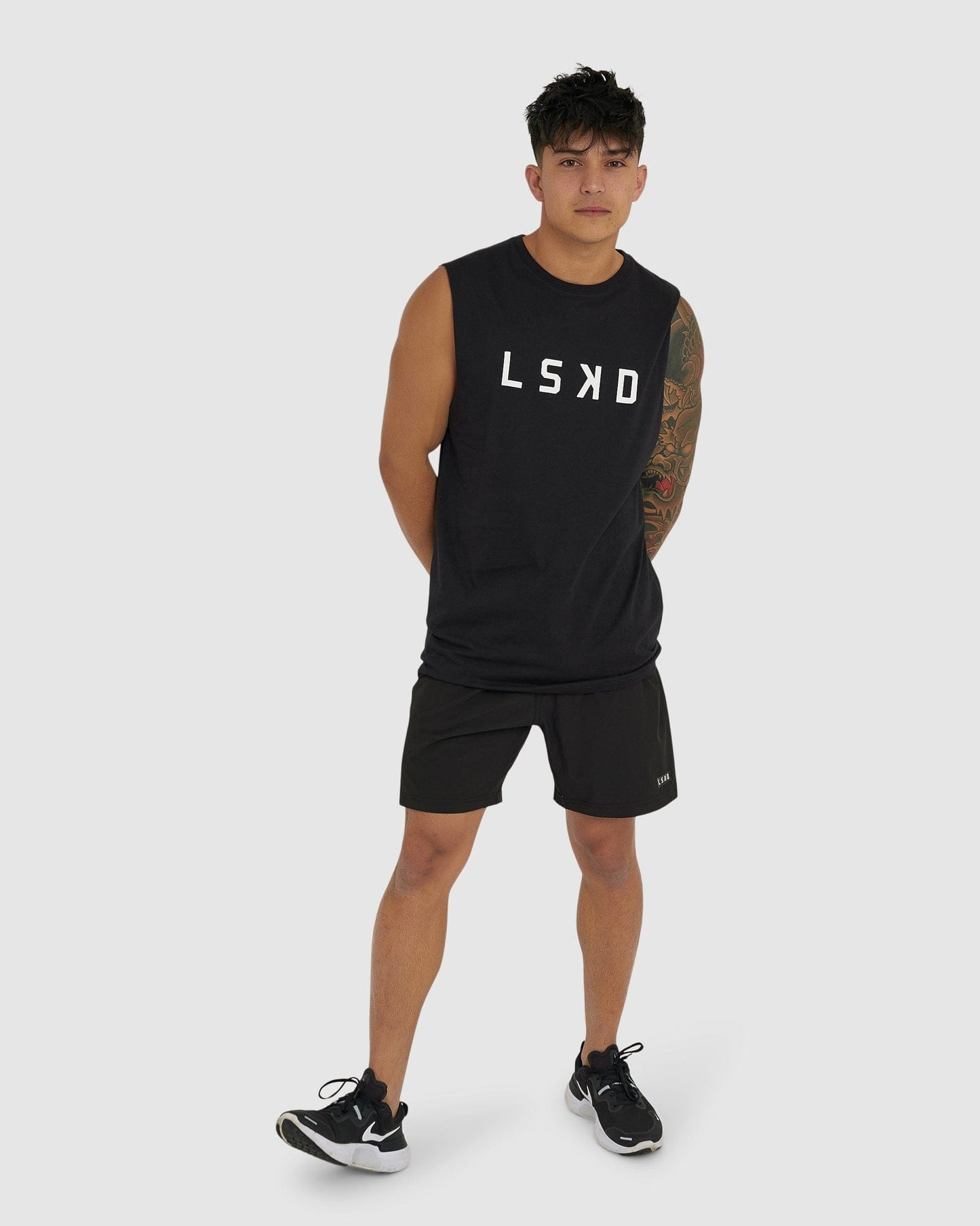 Model wearing Structure Tank - Black
