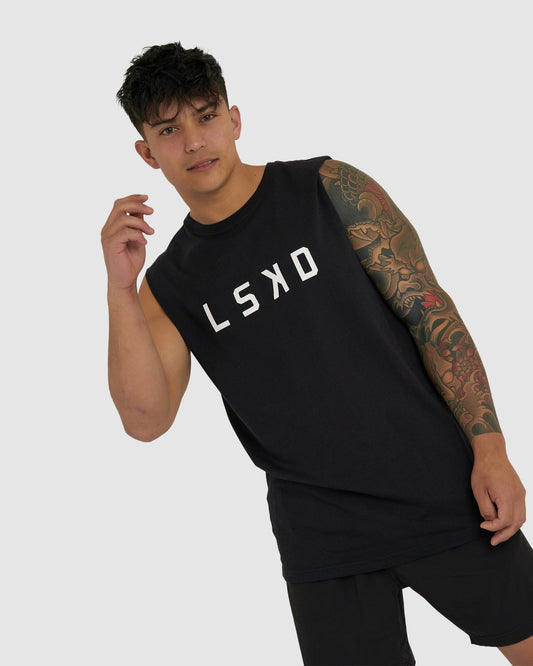 Model wearing Structure Tank - Black