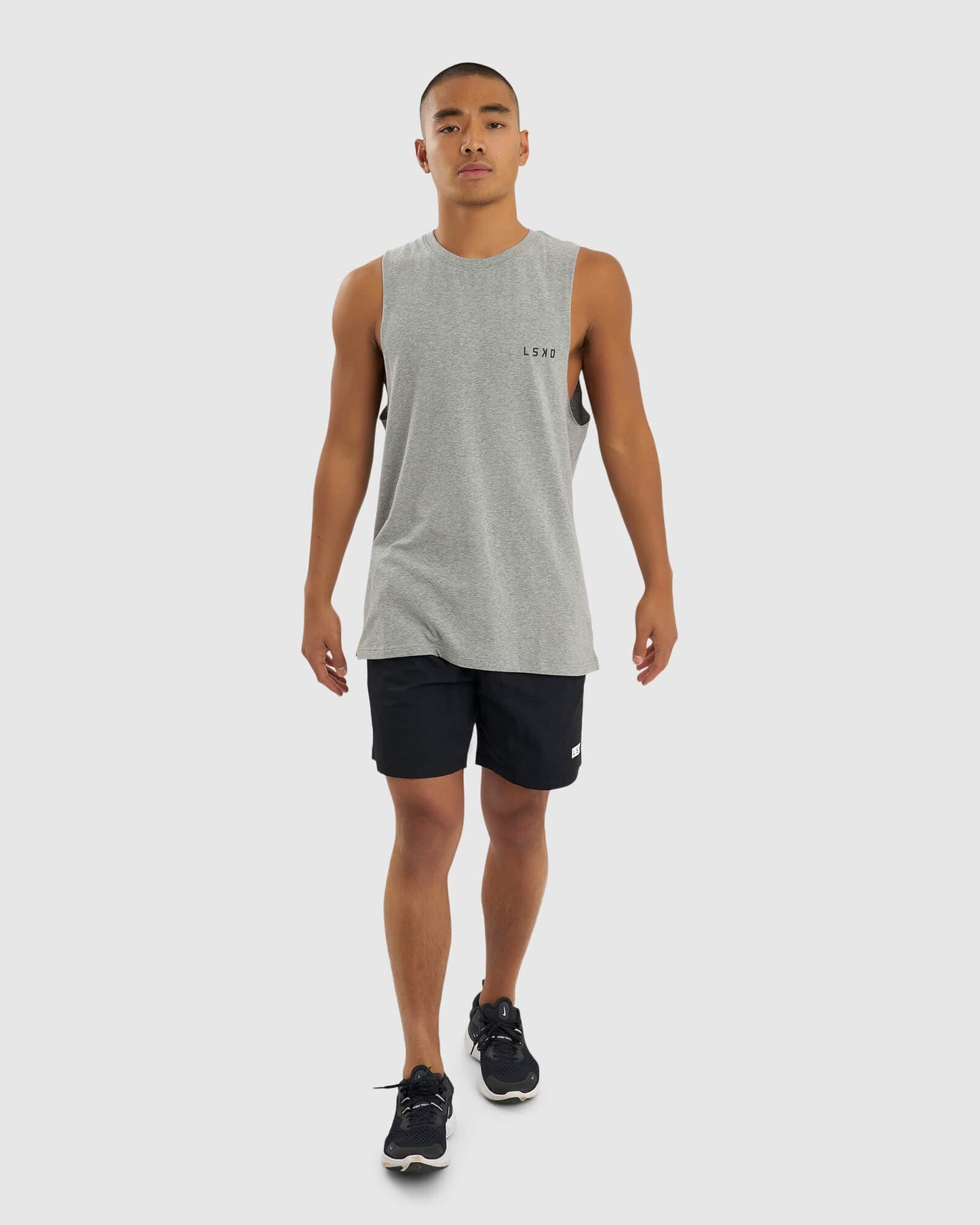 Model wearing Form Tank - Lt Grey Marl