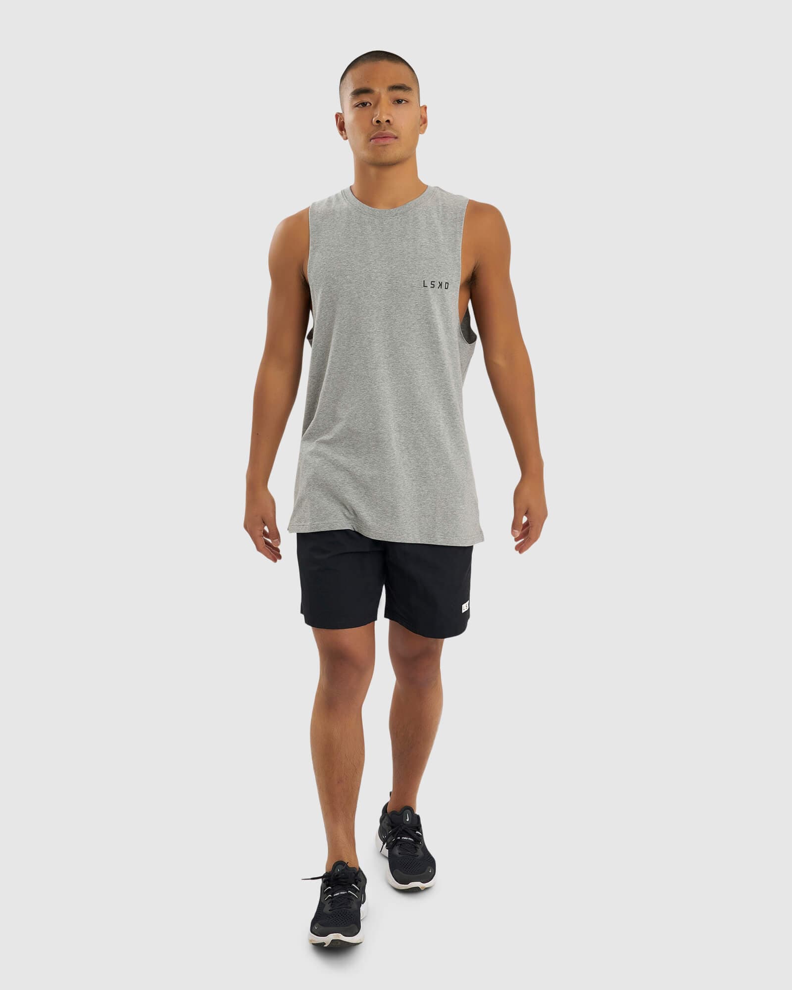 Model wearing Form Tank - Lt Grey Marl
