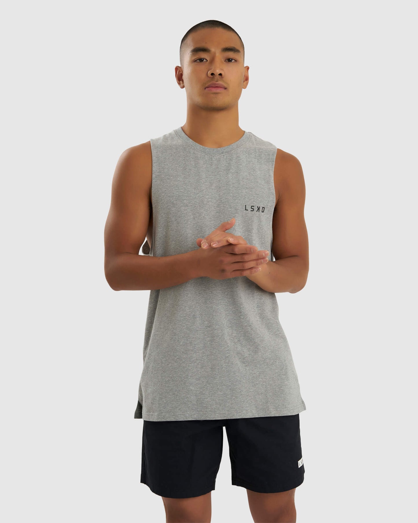Model wearing Form Tank - Lt Grey Marl